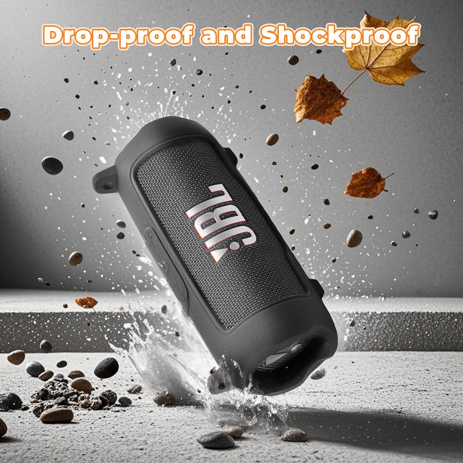 Silicone Cover Compatible with JBL Flip 7 Waterproof Portable Speaker with Shoulder Strap (Black) - Image 2
