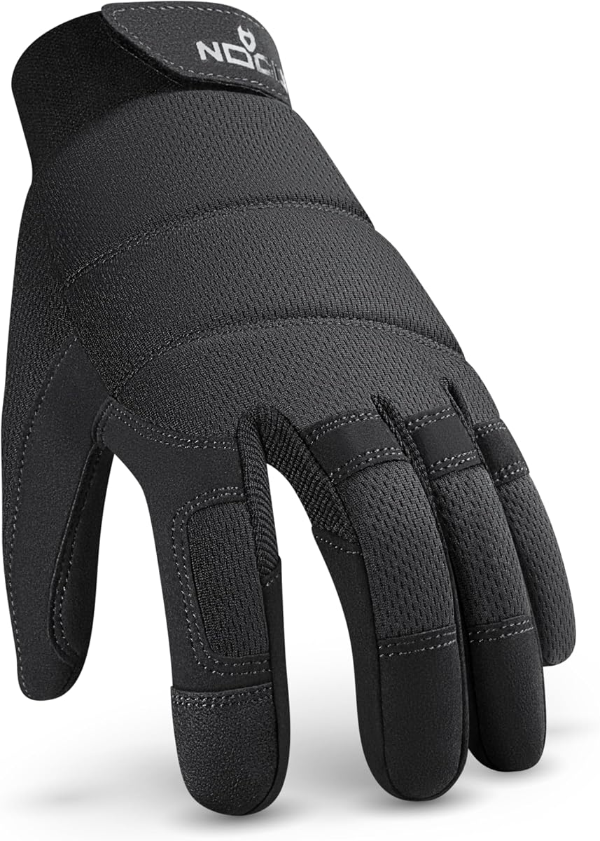 Guantes de trabajo tácticos para hombre NoCry Heavy-Duty — Palmas reforzadas, nudillos acolchados de espuma y pespuntes fuertes; Puntas de pantalla táctil; Transpirable y flexible; Ideal para trabajos mecánicos y de construcción