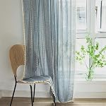 Sutuo Home Denim Blue Boho Curtains 84 Inches Long for Bedroom&Living Room,Bohemian Light Filtering French Country Linen Farmhouse Vintage Chic Tassels Hollow Window Treatment Drape, 1 Panel 52" W