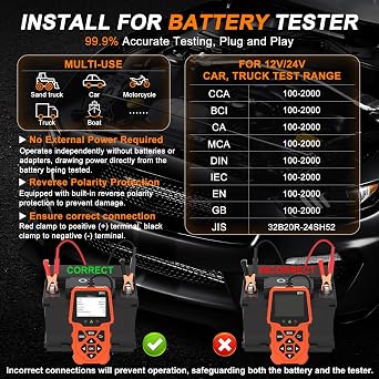 Car Battery Load Tester 12V 24V, 100-2000 CCA with Cloud Printing