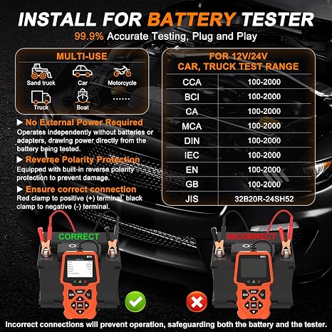 Car Battery Load Tester 12V 24V, 100-2000 CCA with Cloud Printing