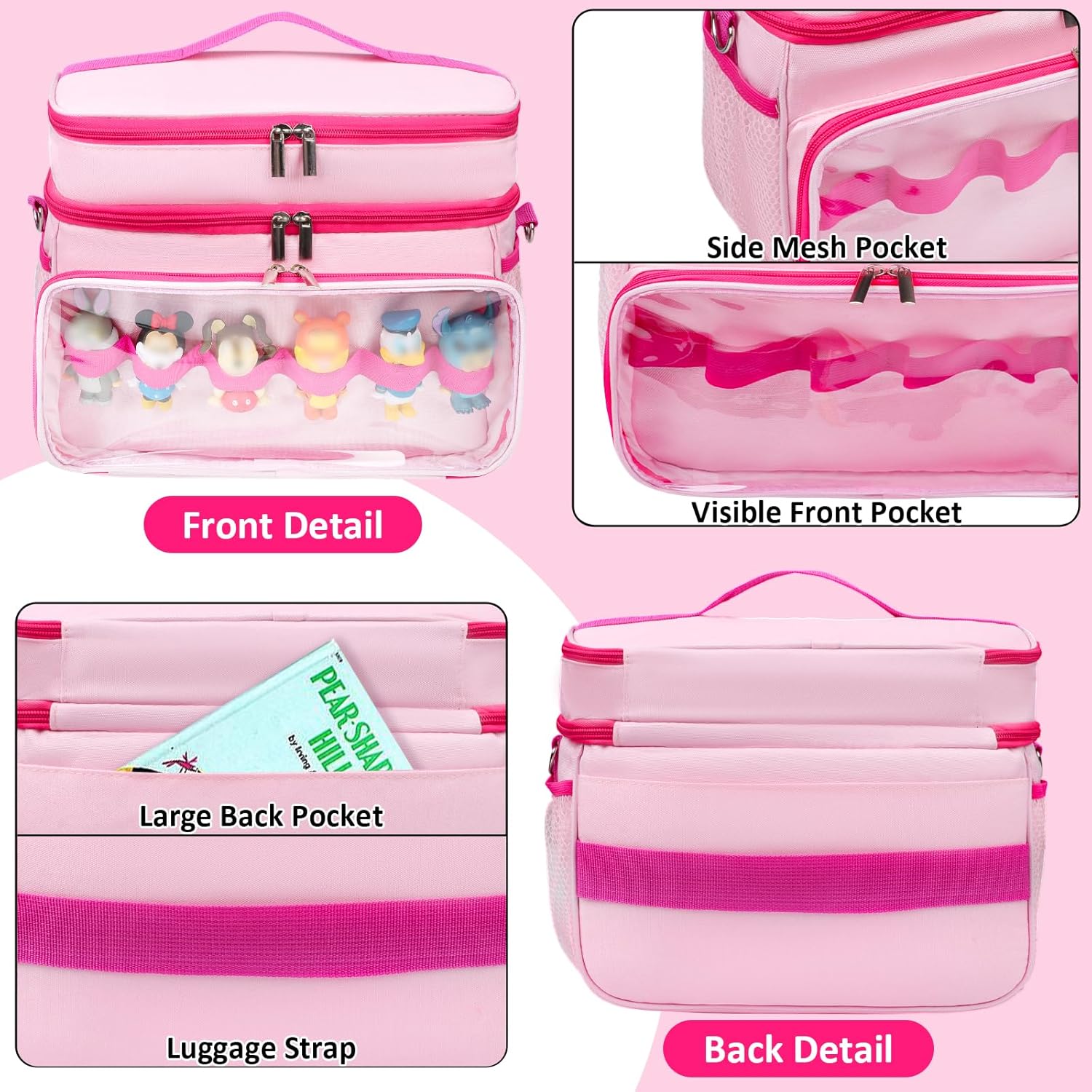 Carrying Case Compatible with Toniebox Starter Set, Double Layer Storage Bag for Tonies Figures Characters, Portable Travel Organizer Case with Shoulder Strap for Tonies Box Headphones (Pink) - Image 5