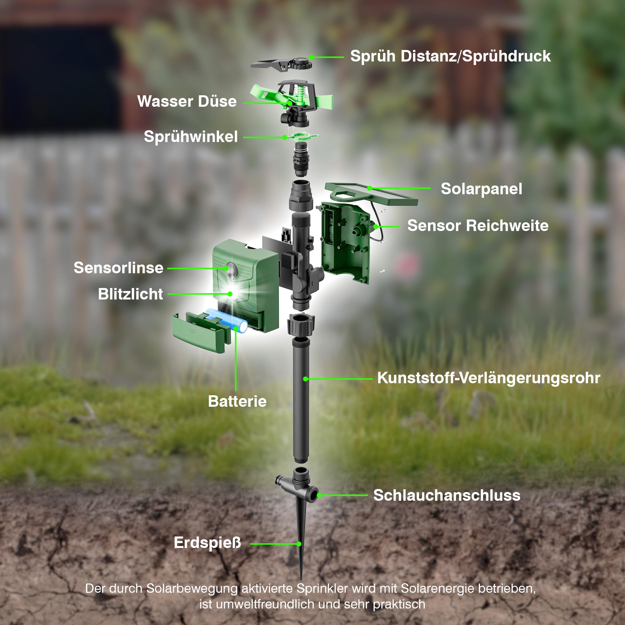 ISOTRONIC® Wasserstrahl Plus Licht Tiervertreiber Solar | Solarbetriebene Hunde-Katzen-Abwehr | Vogel-Reiher-Schreck für Garten | Bewegungsmelder I Reichweite einstellbar I Wildtierabwehr (2)