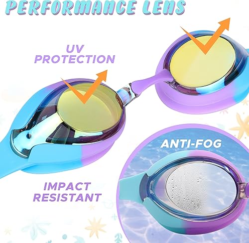 Miniatura 2 de EcoNour Gafas de natación para niños (de 3 a 12 años), antivaho y con protección UV, ajuste personalizado, correa de silicona duradera, lentes de