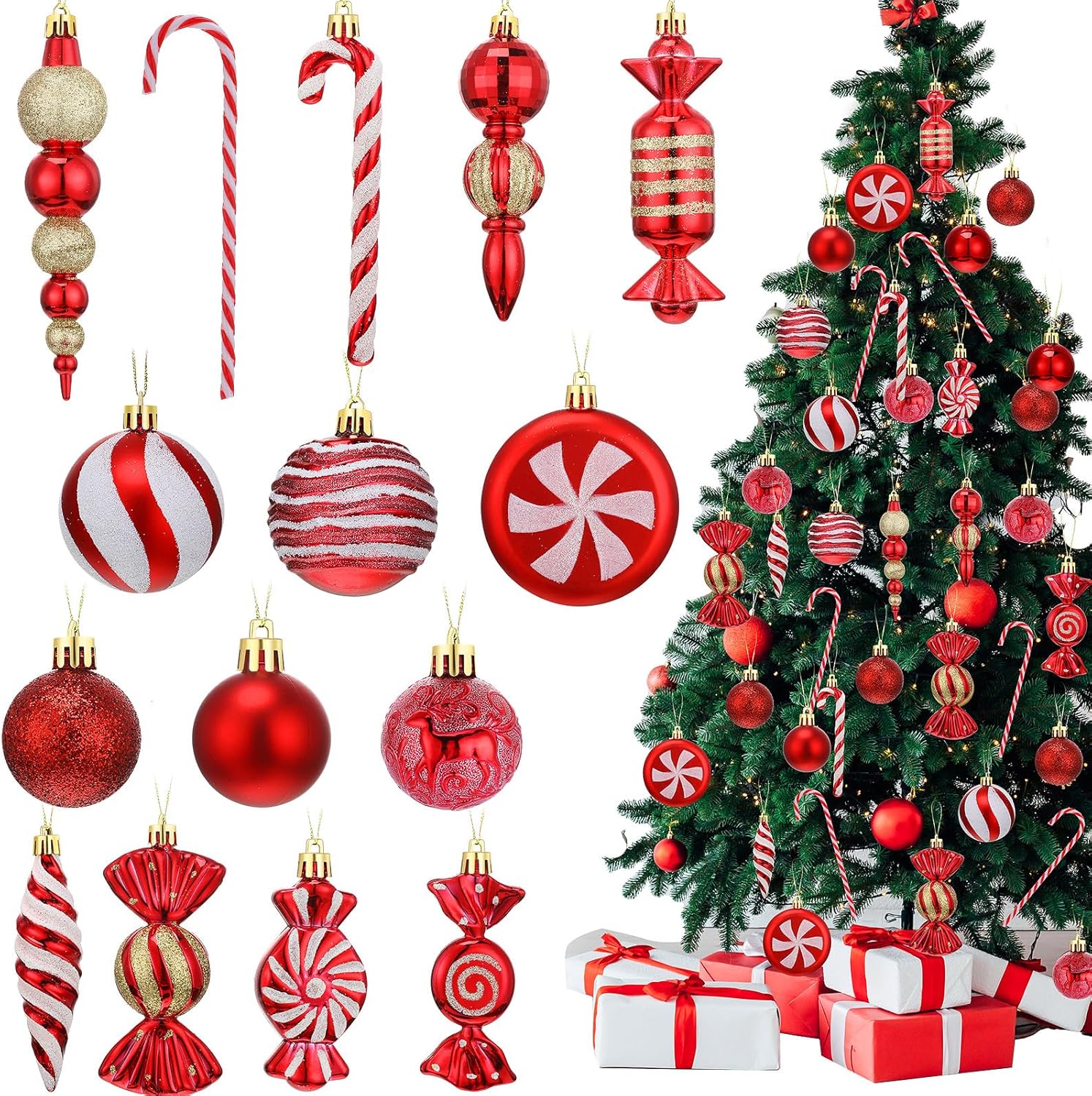 Sumind 130 Pcs Christmas Tree Decorations Red and White