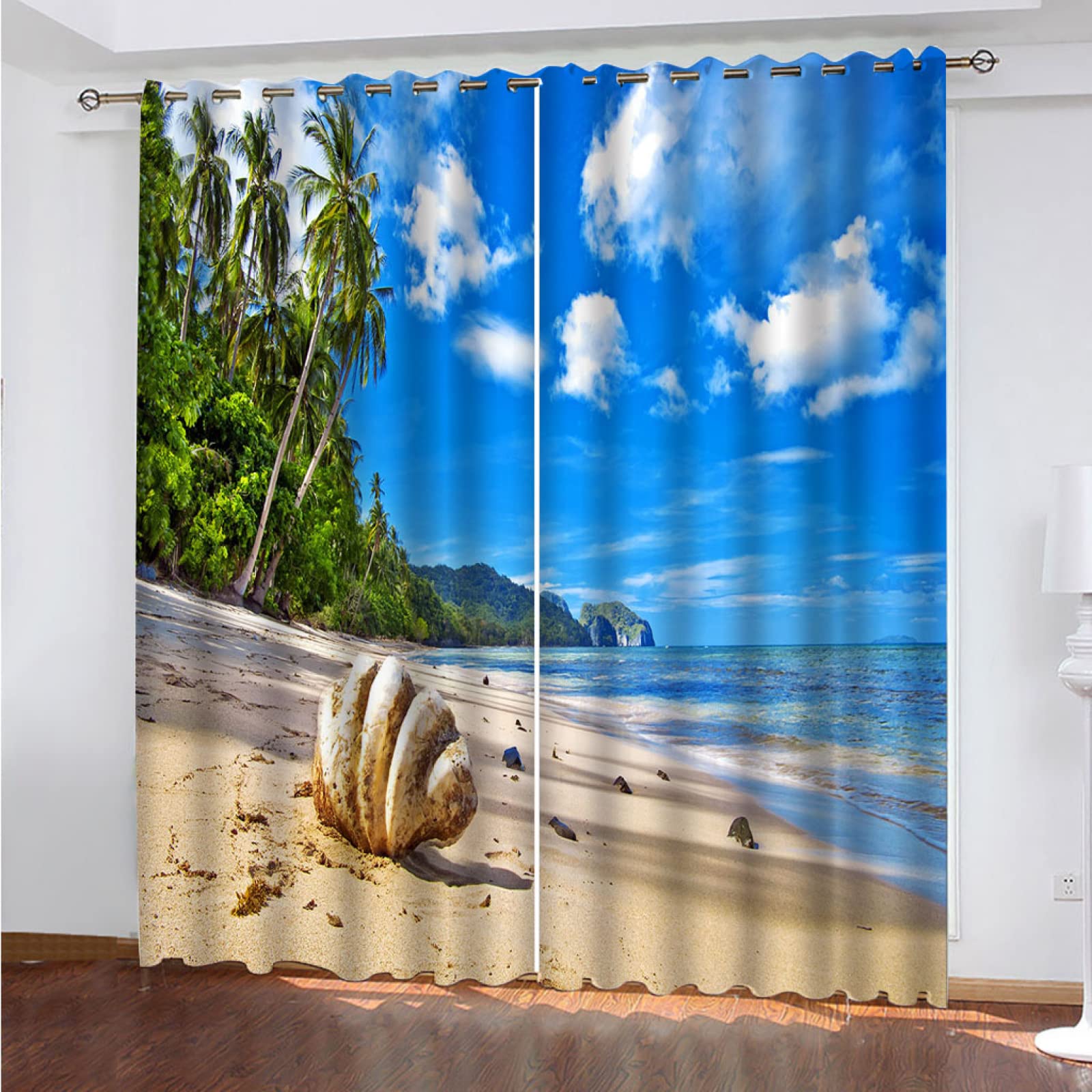 Rideaux de chambre bleu paysage marin, lot de 2 panneaux occultants pour le salon