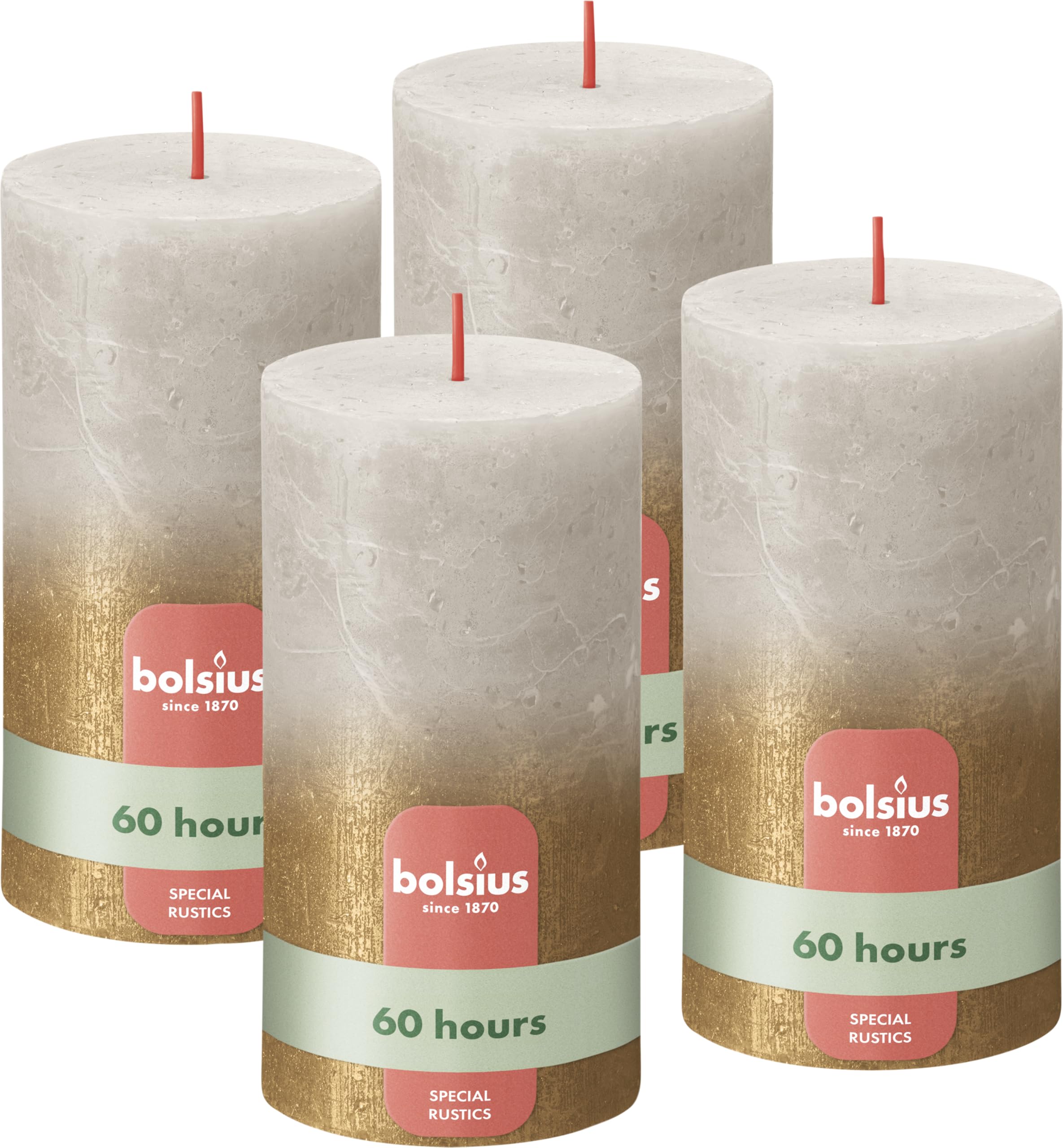 Lot De 4 Bougies Pilier Bolsius Dorées Scintillantes - 19 Cm, 85h De Combustion - Cire Végétale Sans Huile De Palme