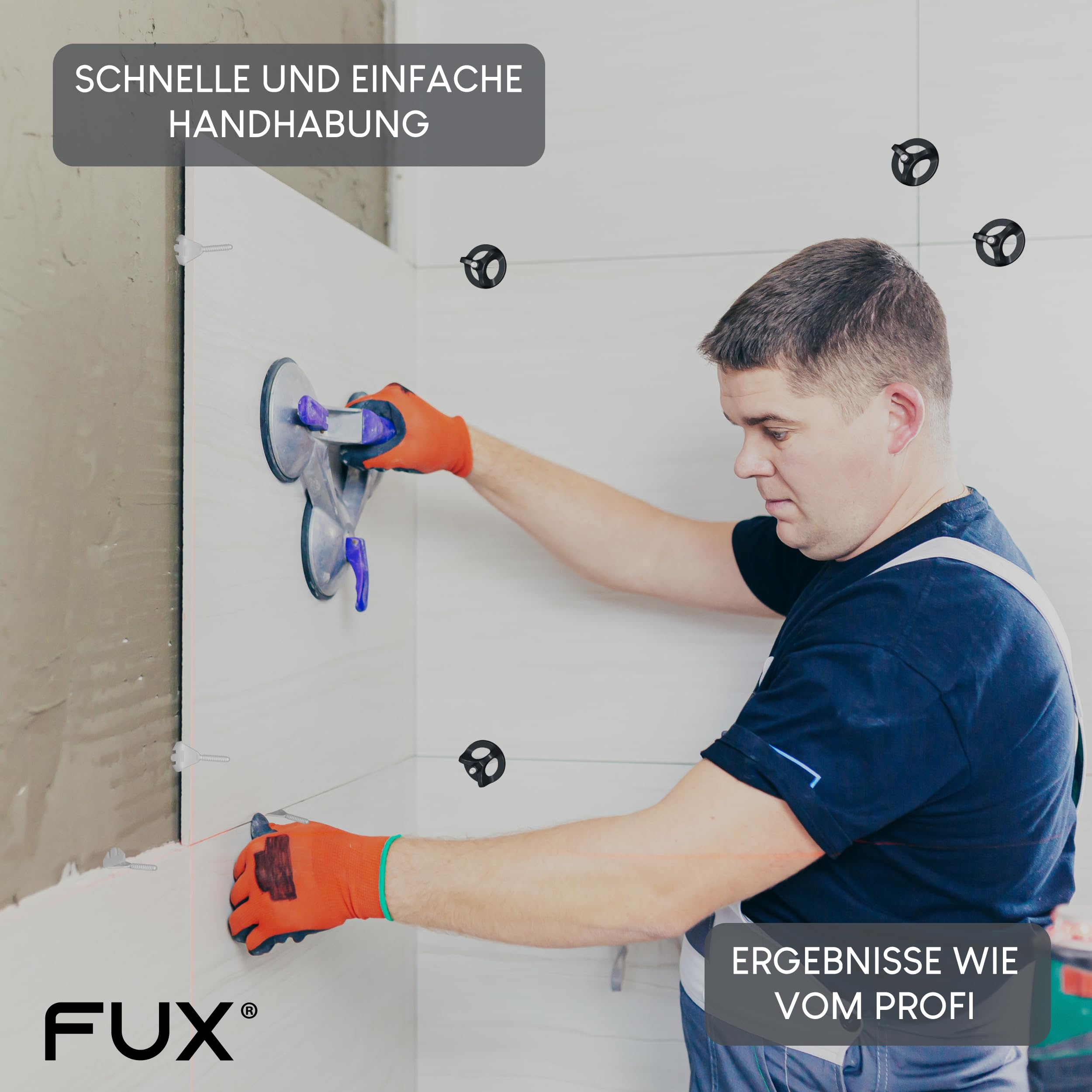 FUX sistema livellamento piastrelle 2mm, kit livellamento piastrelle: 100 dadi + 200 viti 2mm, kit muratore, attrezzi piastrellista, distanziatori piastrelle, fughe piastrelle (300 kit 2mm)