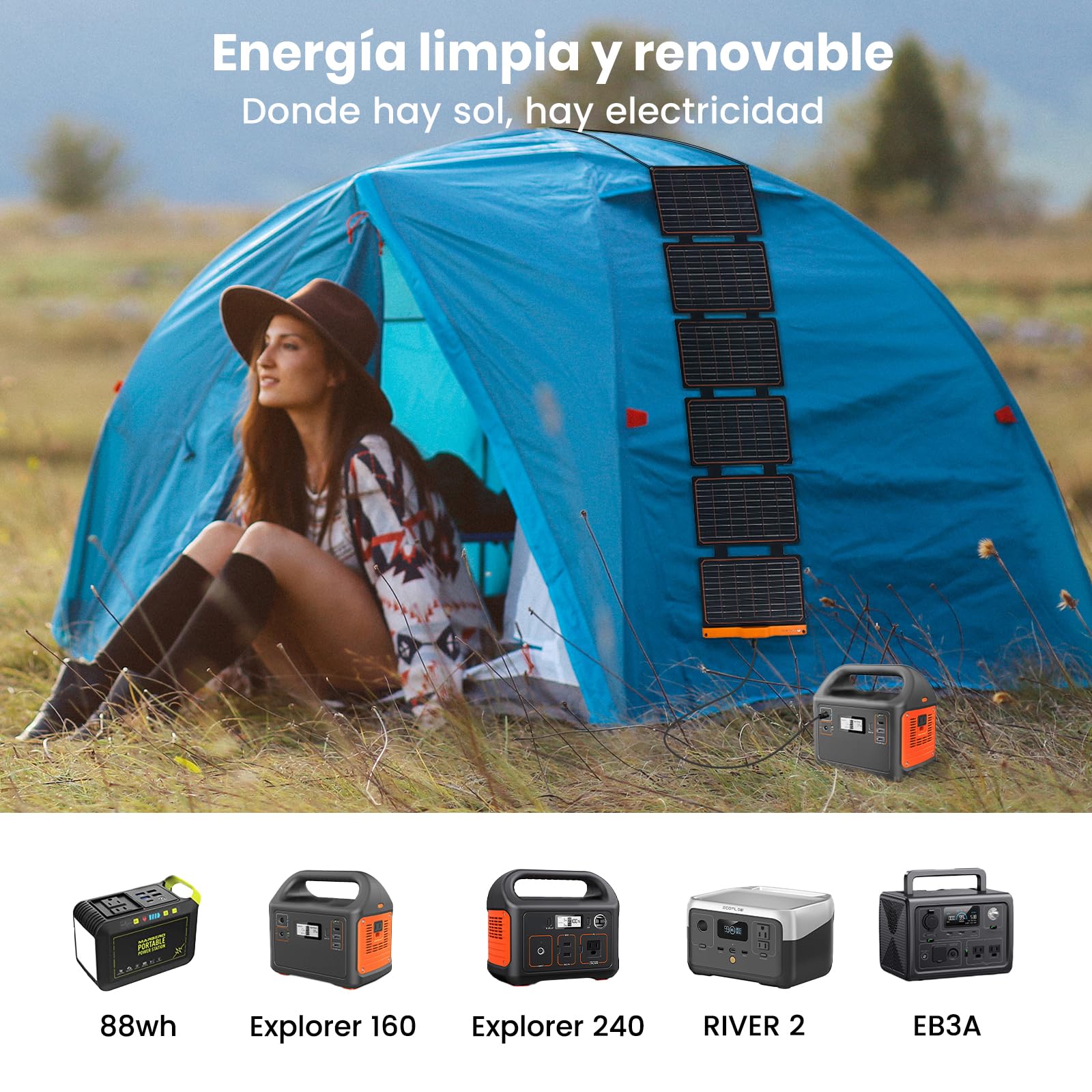 Paneles Solares 60W Cargador Solar Plegable Portátil IP67 Impermeable Fuente de Alimentación de Emergencia Campamento