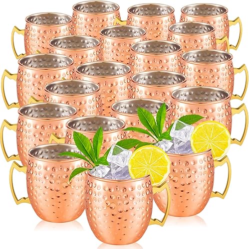 Tessco Moscow Mule - Tazas de cobre de 19 onzas de acero inoxidable martillado para cocina, bebidas frías, café, vino, boda (oro rosa, 20 unidades)
