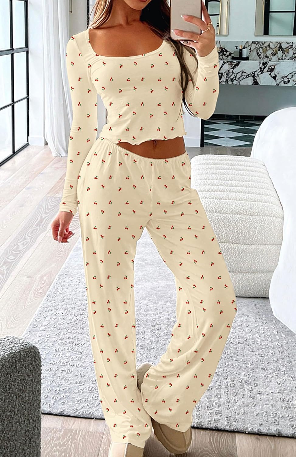 Lacozy Womens Fall Pajama Sets 2 Piece Cute Graphic Pj Set Woman Long Sleeve Top and Pants Y2K Sleepwear Nightwear - Image 2