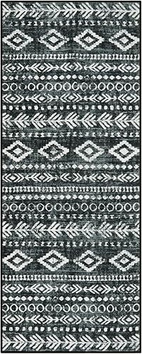 Miniatura 8 de Lahome Alfombra lavable para pasillos antideslizantes, estilo bohemio, marroquí, color negro y blanco, 2 x 5 pies, con parte trasera de goma,