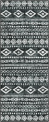 Lahome Alfombra moderna marroquí, lavable, de 2 x 5 pies, antideslizante, color blanco y negro, para lavandería, enrejado bohemio, perfil bajo, pasillo, baño, piso
