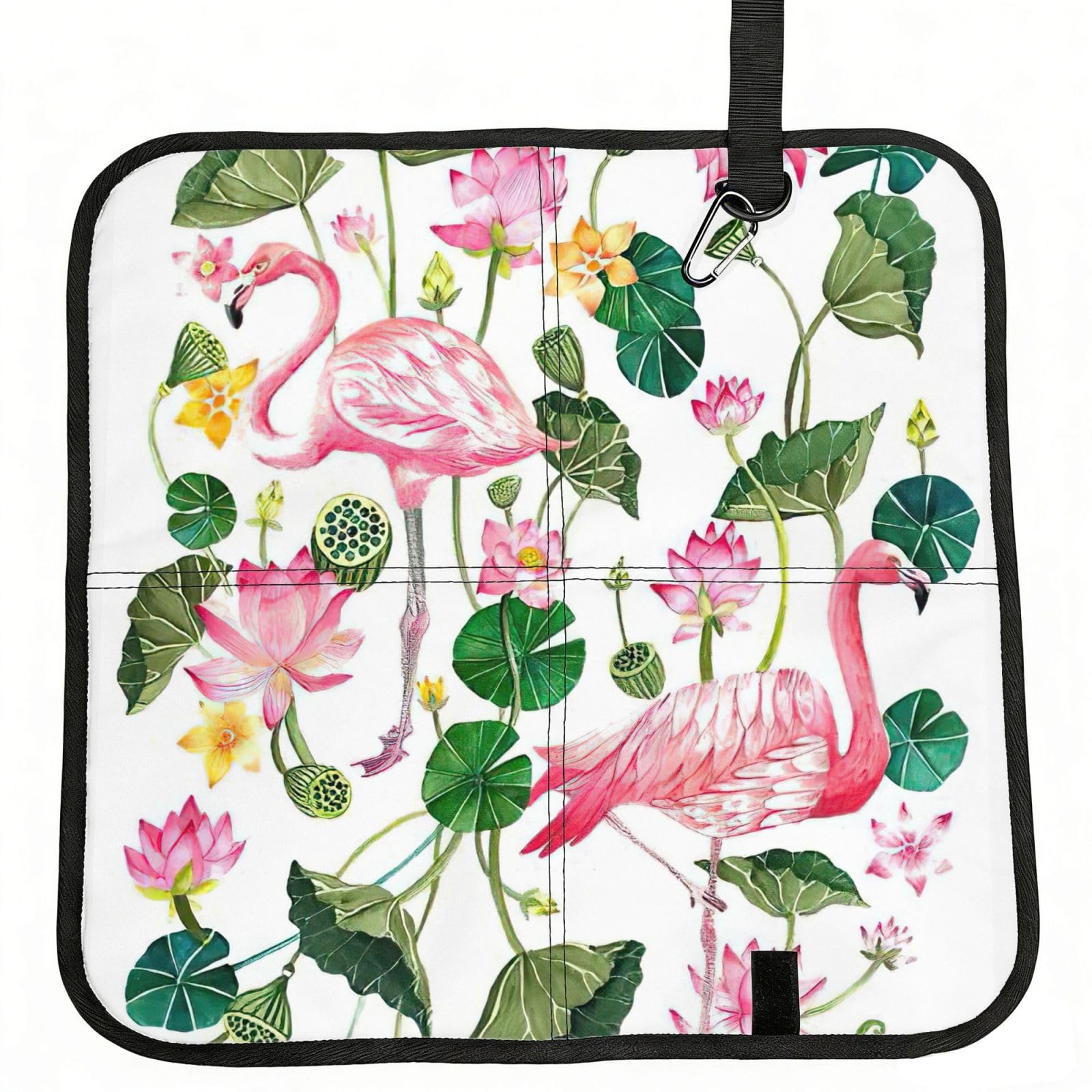 bghdfa Flamingo Bird Round Leaves Print Outdoor Sitting Mat Waterproof Oxford Cloth Seat Cushion Folding Foam Camping Seat For Picnic