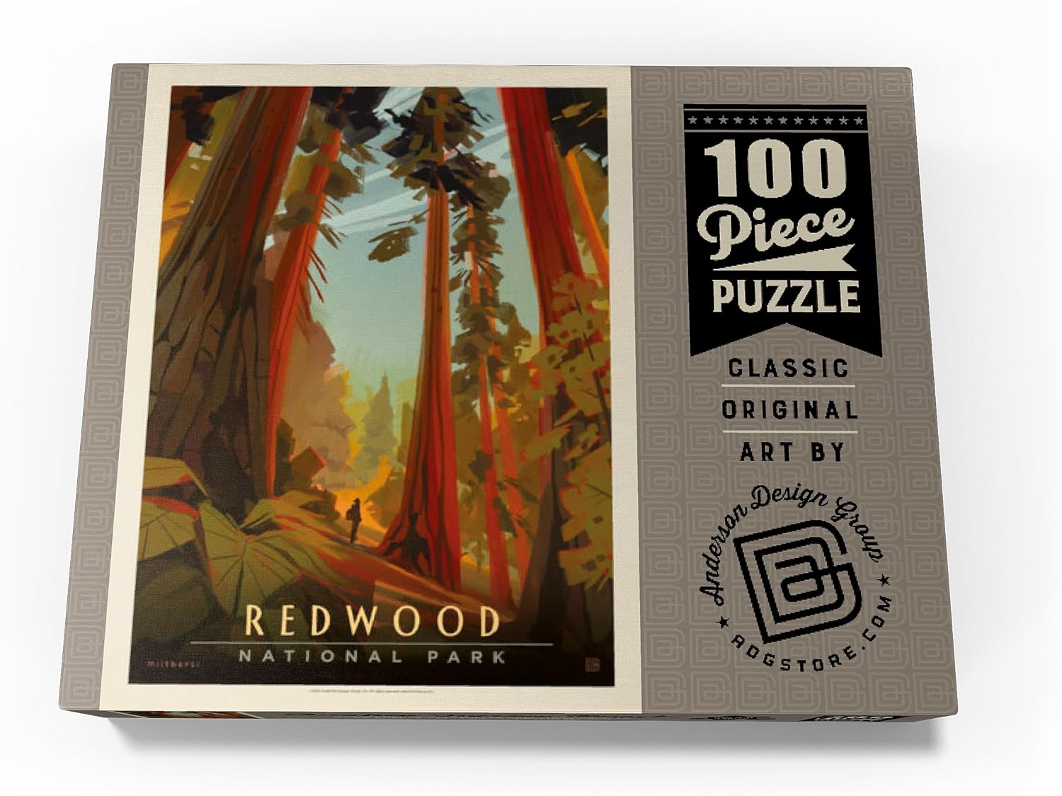 MyPuzzle Redwood National Park: Whispering Wind, Vintage Poster - Premium 100 Piece Jigsaw Puzzle for Adults