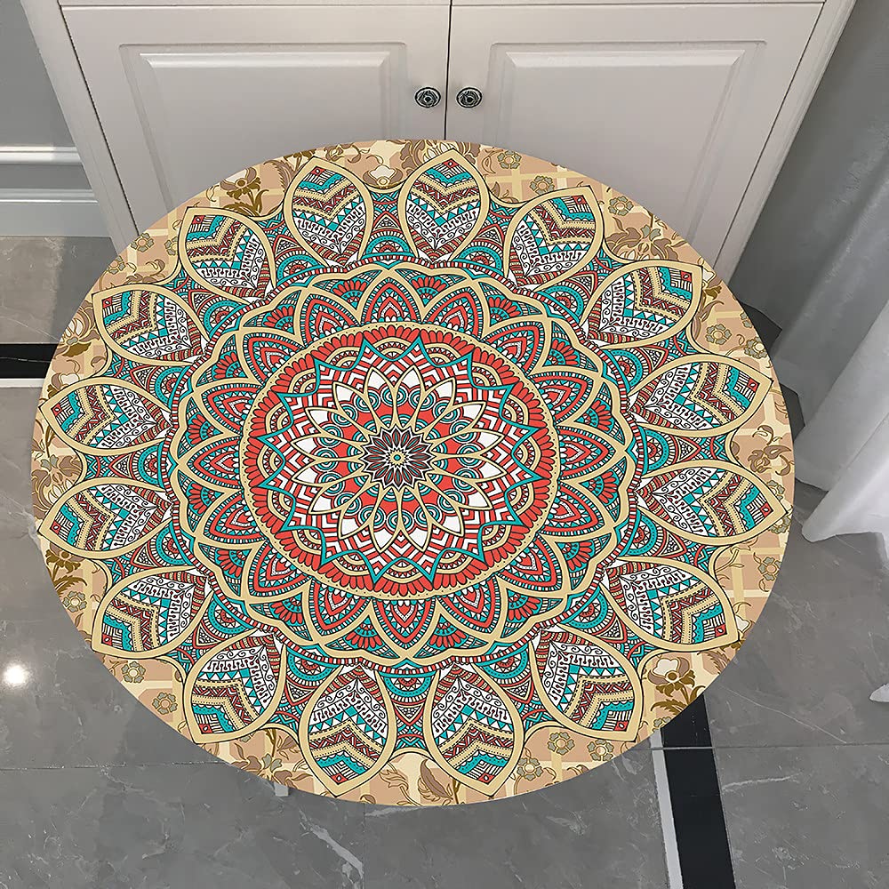 FANSU Protège Table Elastiqué Rond Nappe Anti-Taches Pour La Maison Patio Deck Table À Thé Cuisine Salle À Manger Décoration De Mariage De Fête (Baroque Vert,Diamètre 100cm