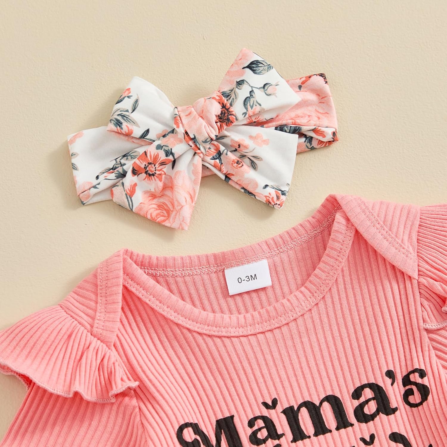 Adobabirl Newborn Baby Girl Clothes Short Sleeve Ribbed Romper Onesie Bowknot Floral Pants Headband 3Pcs Clothing Set - Image 4