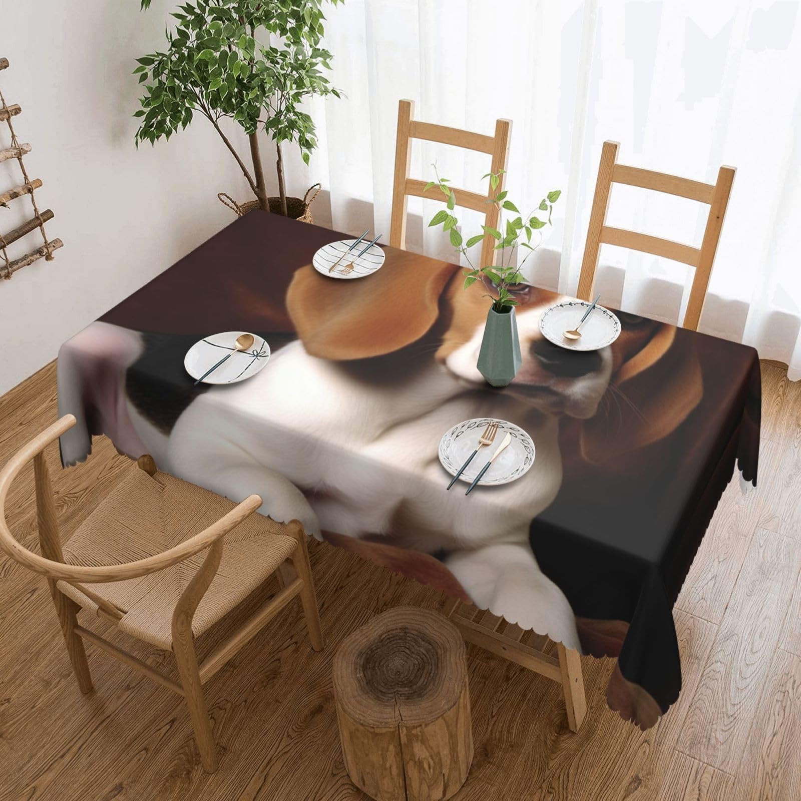 FodPand ovely Pet Dog Beagle Tablecloths for Rectangle Tables 54 x 72 Inch - Reusable Washable Dining Table Clothes - Stain and Wrinkle Resistant Decorative Fabric Table Cover for Wedding Party