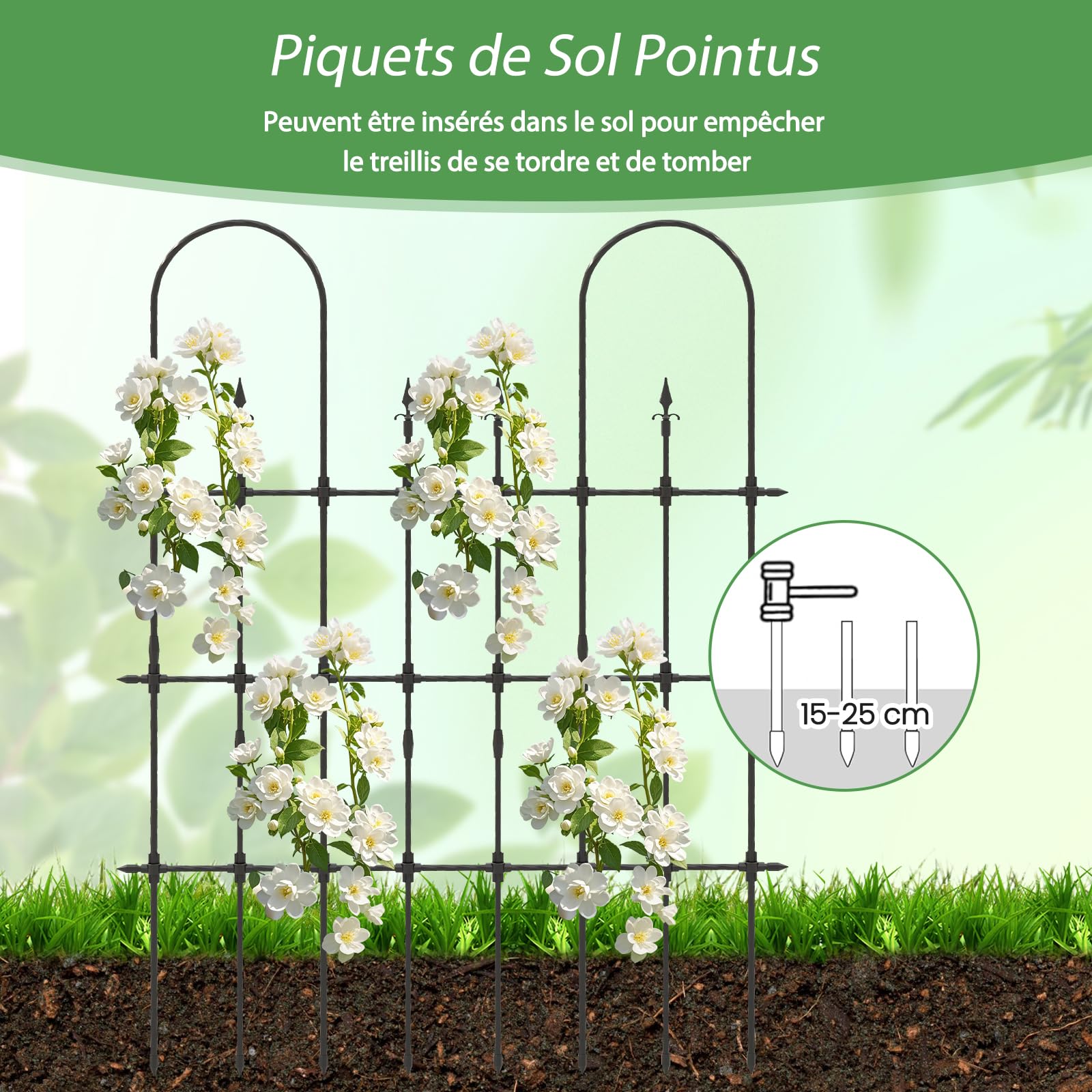GOPLUS Treillis Jardin pour Plantes Grimpantes, Support de Plantes en Métal avec Revêtement en PE et Piquets Aiguisés, pour Plantes, Légumes, Fleurs, Vignes 147 X 186 CM