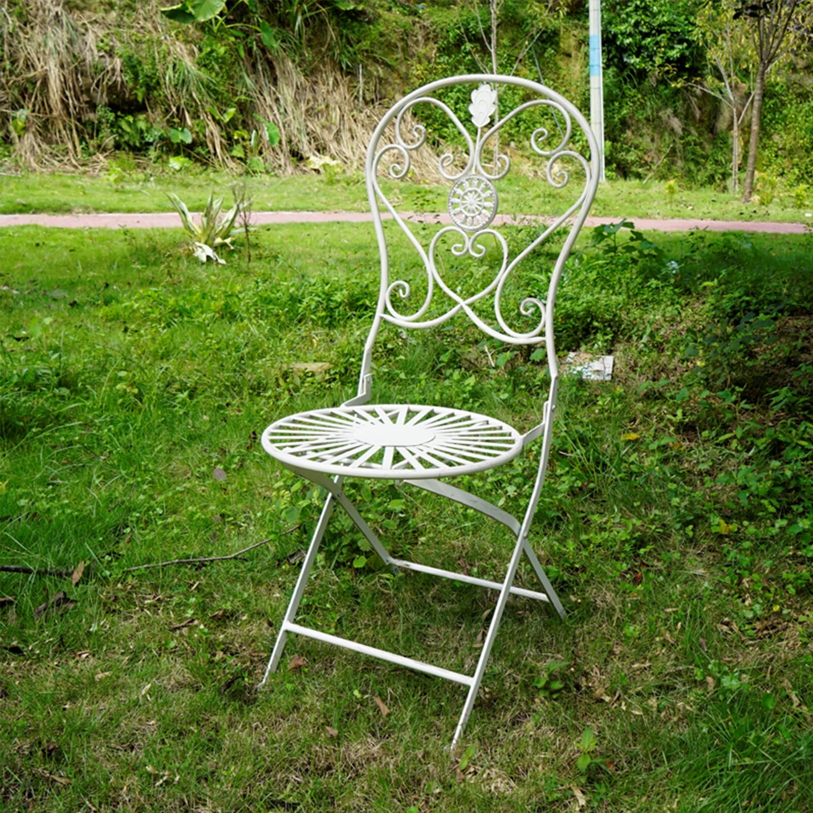 Table ronde moderne en métal résistante aux intempéries avec 2 chaises de jardin