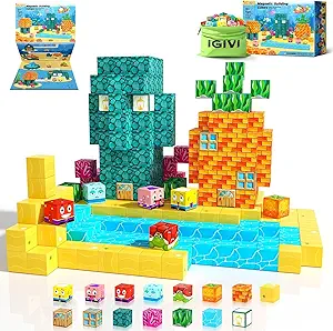 IGIVI Magnetic Blocks - Build Mine Magnet World Ocean Set, STEM Building Toys for Kids Ages 3-5 5-7 6-8, Classroom Must Haves Toddler Toys, Mine Magworld Toys for Boys & Girls, Kids Game Gifts