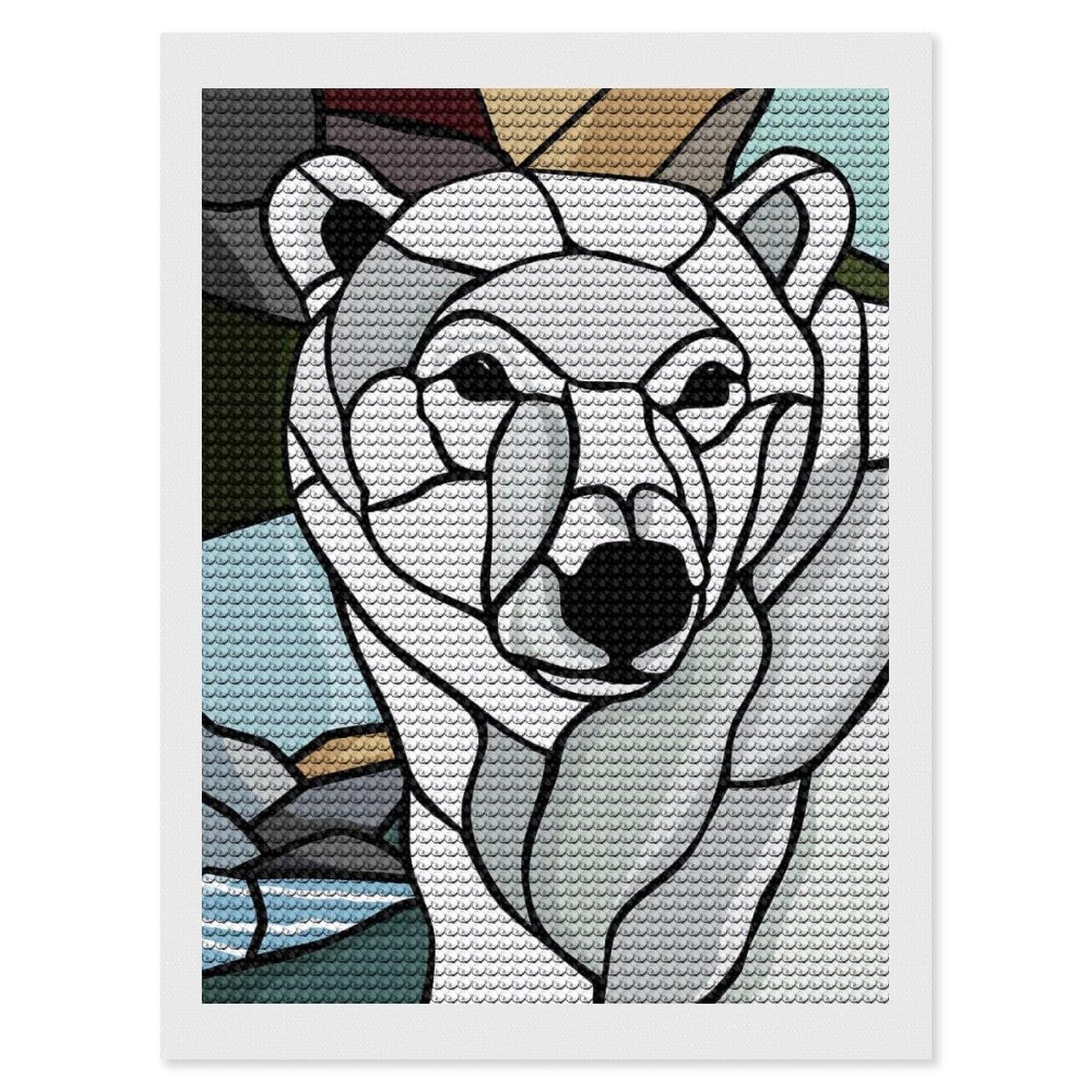Junmoney Polar Bear Stained Glass Art Diamond Painting Set 12"x16", for Beginners, Modern Decor, Simple to Start, Gift Idea, Pleasing Wall Art Project