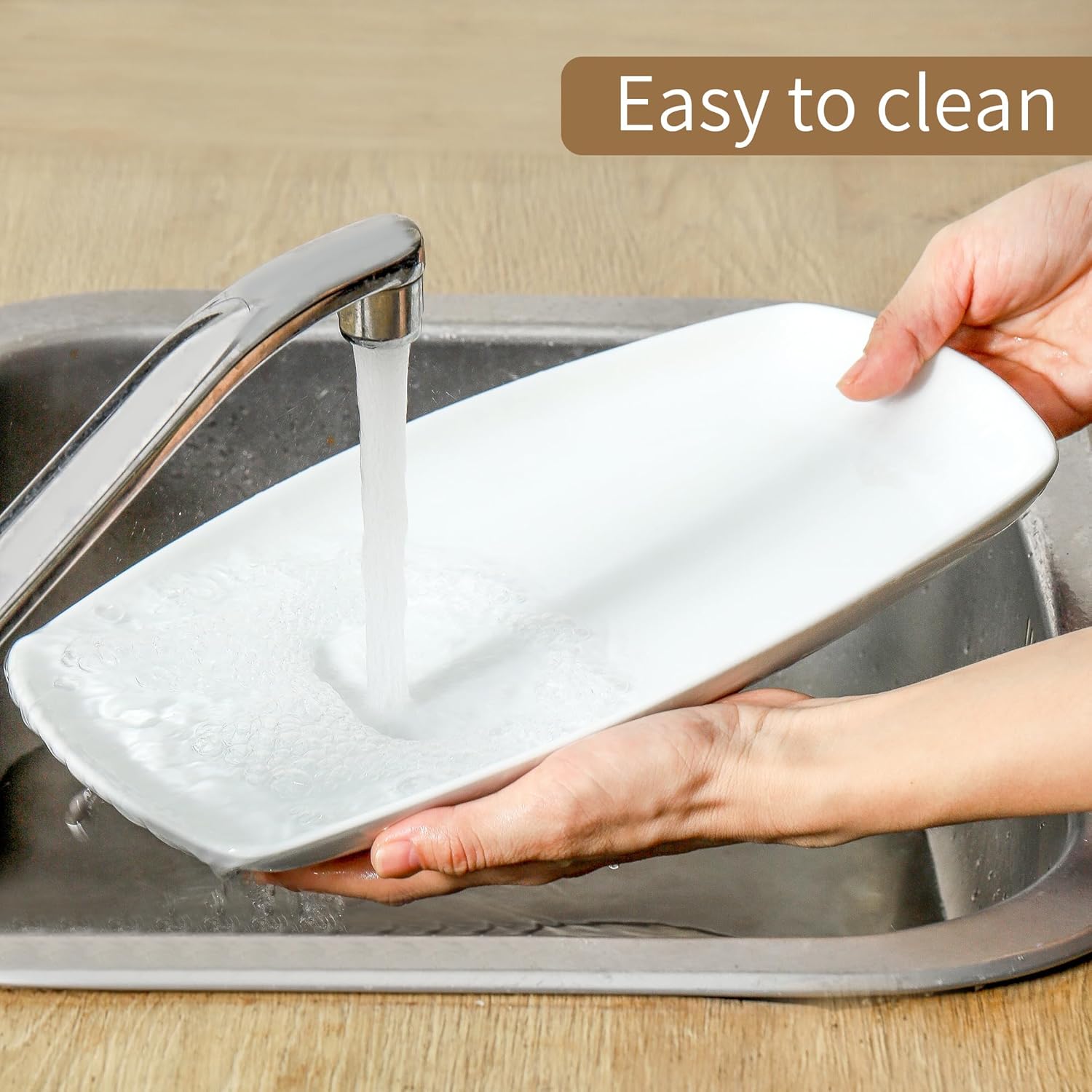 fMBB White Rectangular Plate Set, Ceramic Large Serving Platters, 12 Inch Dessert Trays for Party, Entertaining, Food, Appetizers, Dishwasher and Oven Safe Salad Dishes Set of 4 - Image 2