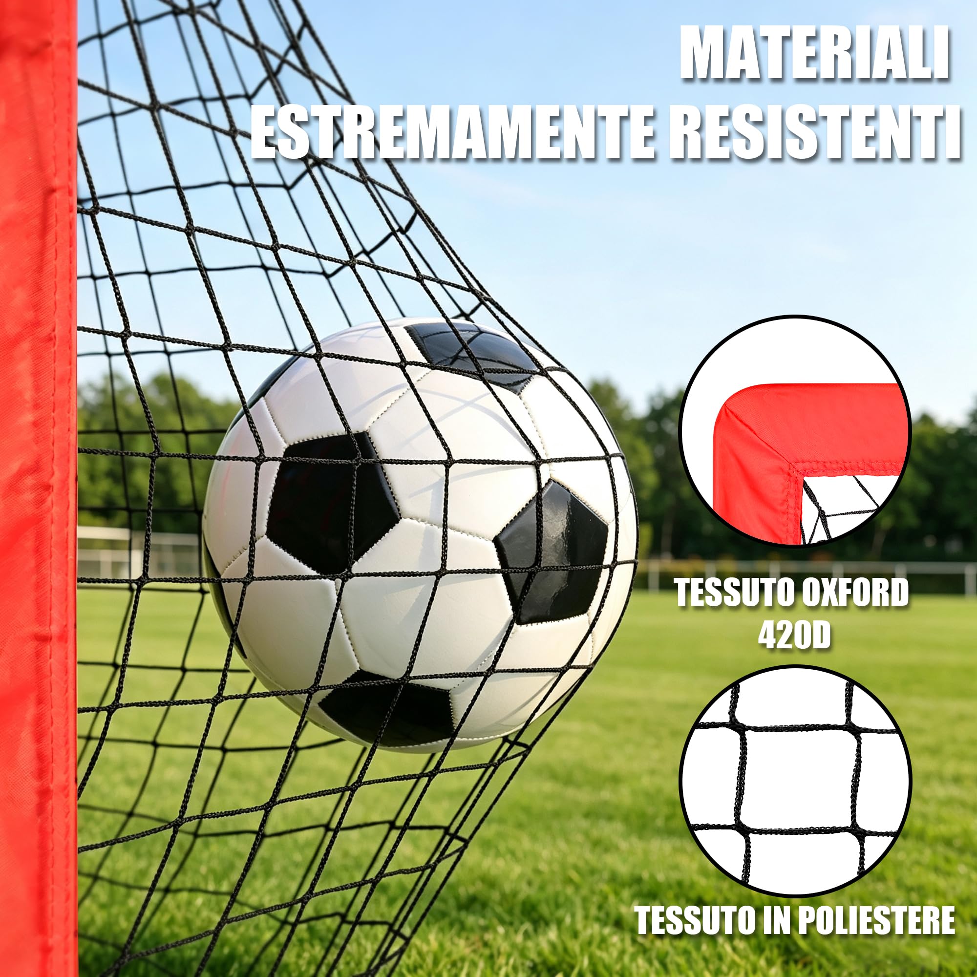 BaseGoal Set di 2 Porte da Calcio per Giardino 120x90cm con Calcio n. 5 | Porta da Calcio Adolescenti con Aste In Fibra di Vetro, Reti di Alta Qualità, Bersaglio, Coni da Calcio e Cono a Forma di U
