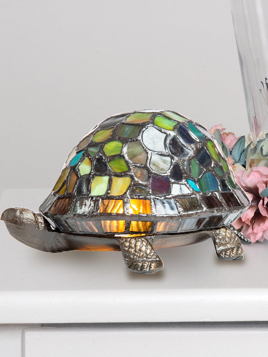 Dale Tiffany 7908/816A Blue Turtle Accent Lamp, Antique Bronze and Art Glass Shade