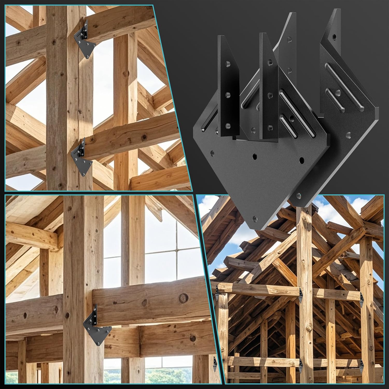30 PCS Heavy Duty Black Hurricane Ties for Rafters,13 Gauge Roofing Hurricane Straps Thickness 2.2mm Fit 2x4,2x6,Hurricane Clips for Roofing Trusses Wood Timber,Roof Brackets,Seismic Joist Hangers