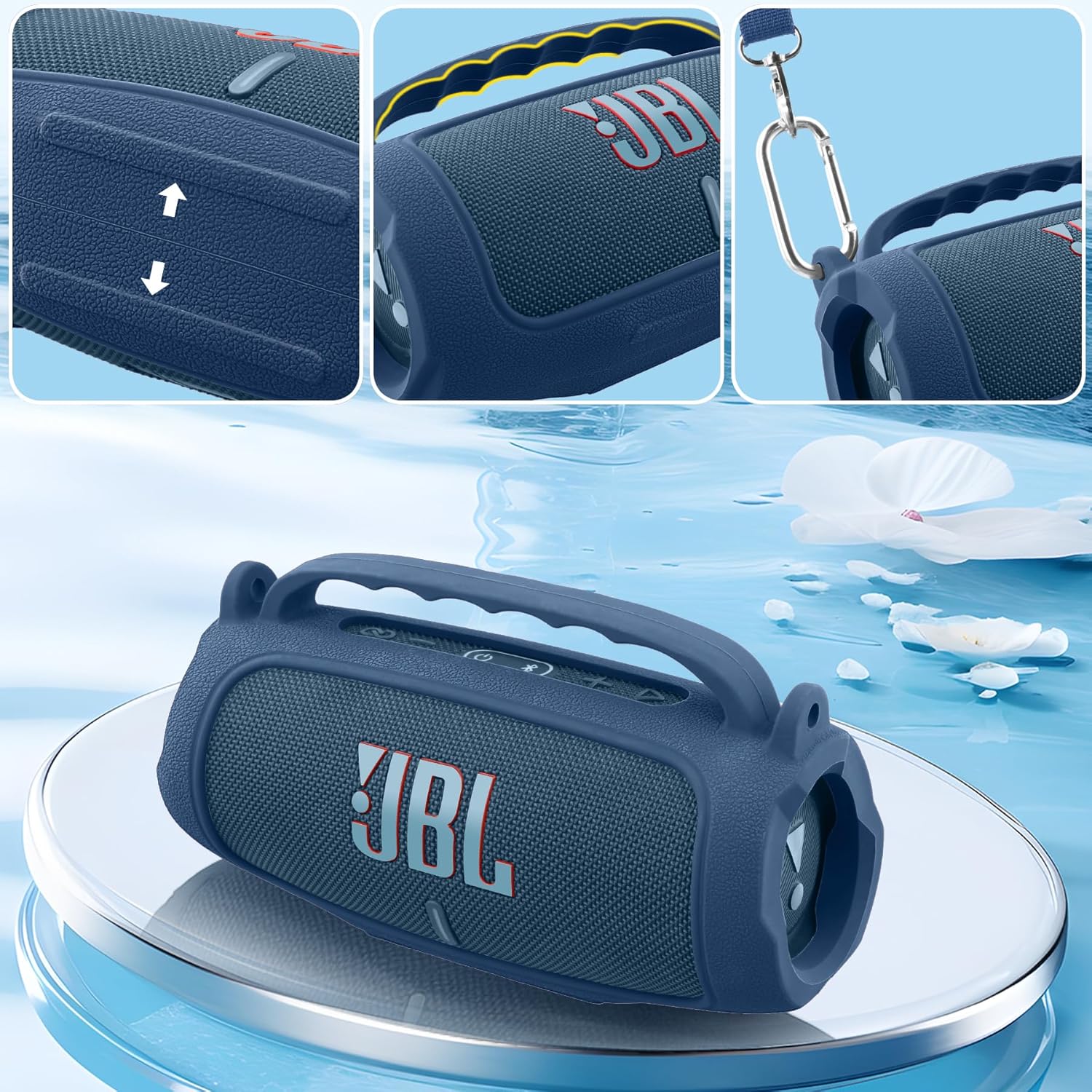 Silicone Case Compatible with JBL Charge 5 Portable Waterproof Bluetooth Speaker(Blue Silicone Cover) - Image 5