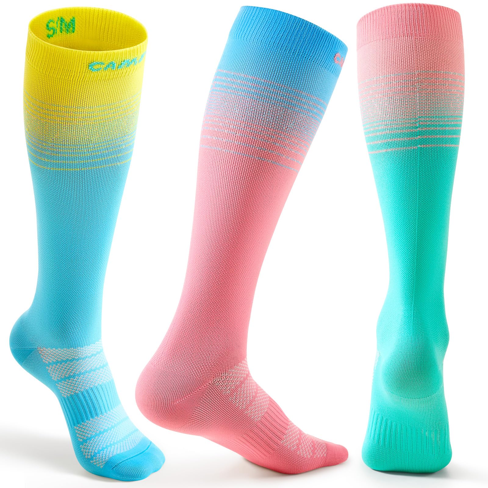 CAMBIVO Medias de Compresión Mujer Hombre 3Pares, Calcetines Compresion 15-20mmHg, Transpirables Calcetines Largos, Compression Socks para Deporte, Running, Ciclismo, Viajar en Avión, Enfermera, Moda
