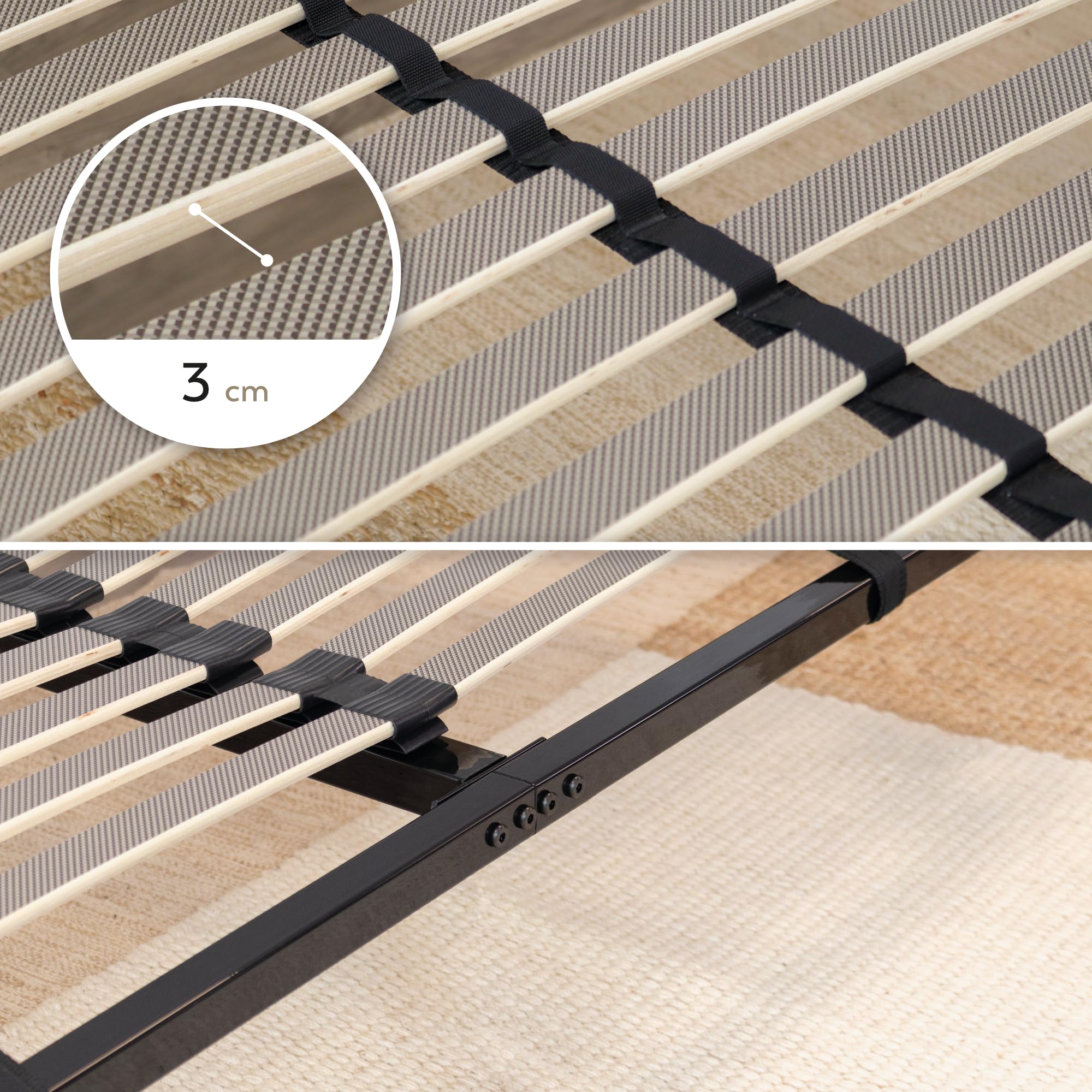 i-flair® Ortho Lattenrost 160x200cm Lattenrahmen mit 56 Federholzleisten und Mittelgurte, Stabiler Stahlrahmen für alle Matratzen geeignet