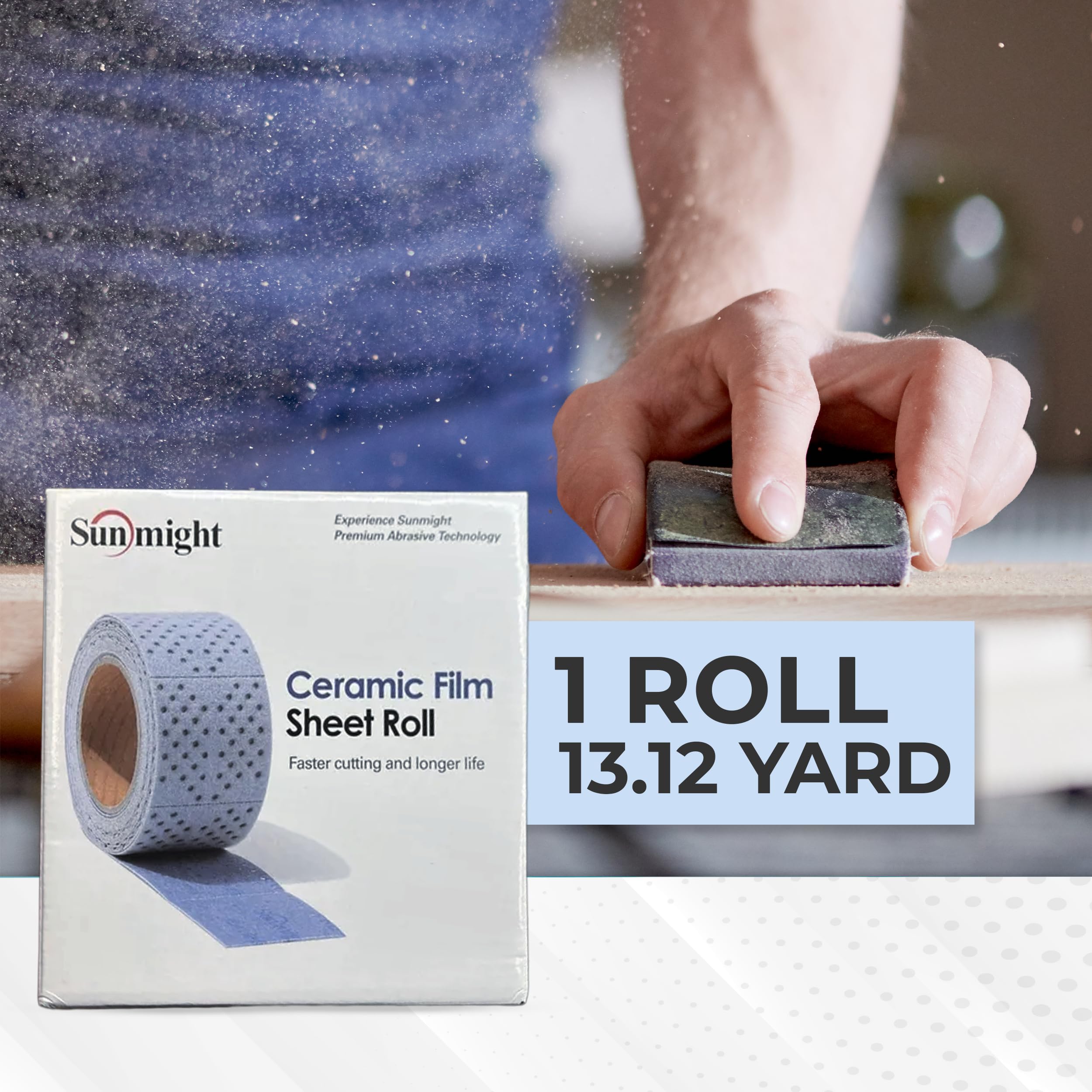 Sunmight Keramikfolien-Schleifpapier-Rolle, 7 cm x 13,12 m, 240 g, Klett-Schleifpapier für Karosserie, Autoschleifen, Holz, Metall, Longboard-Blockwerkzeuge, nass und trocken