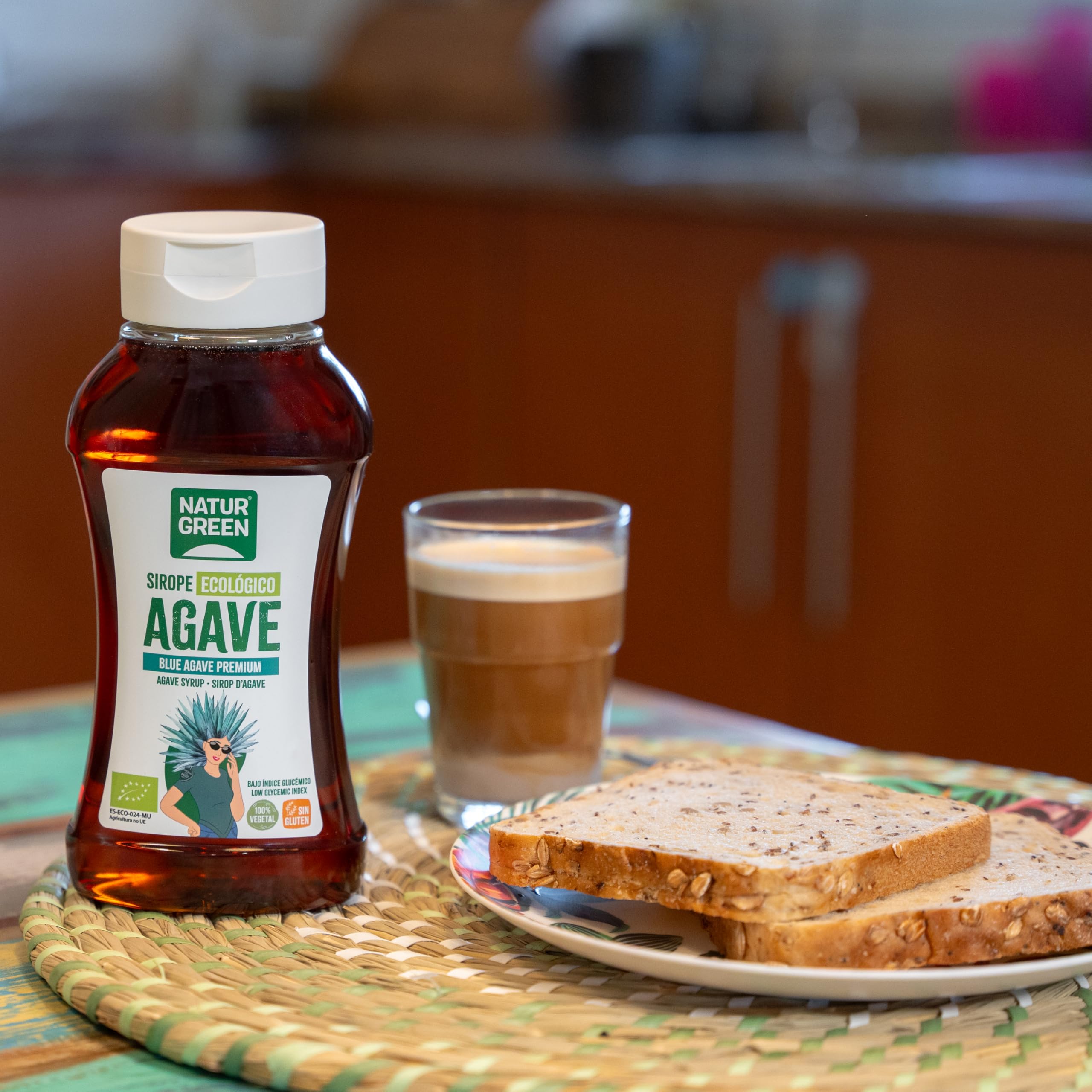 NaturGreen - Sirope Agave Bio, Endulzante Ecológico, Bajo Índice Glucémico, Apto para Ser Consumido Directamente - Pack 7 Unidades de 500ml/690g