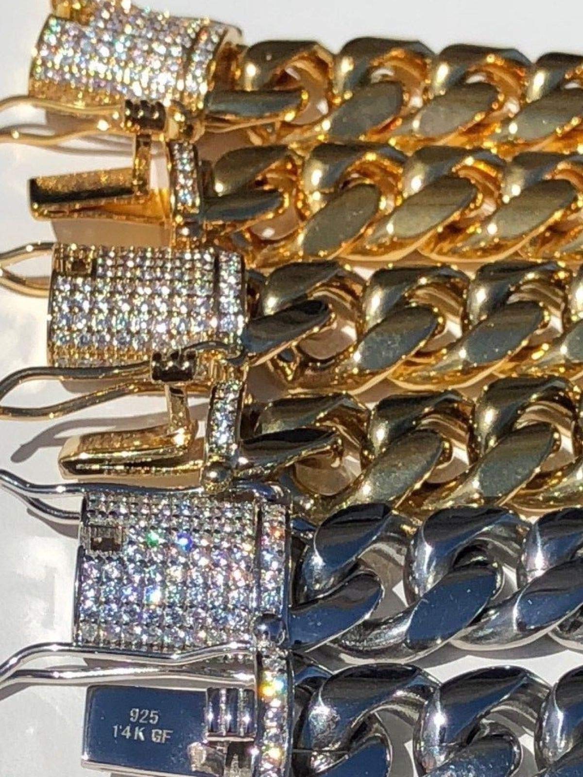 TTDGYYXW Miami-Gliederkette für Herren – Iced-Diamant-Verschluss – Schwere Iced-Herrenkette 18–30 Zoll – 14-karätiges 18-karätiges Gelbgold über Edelstahl