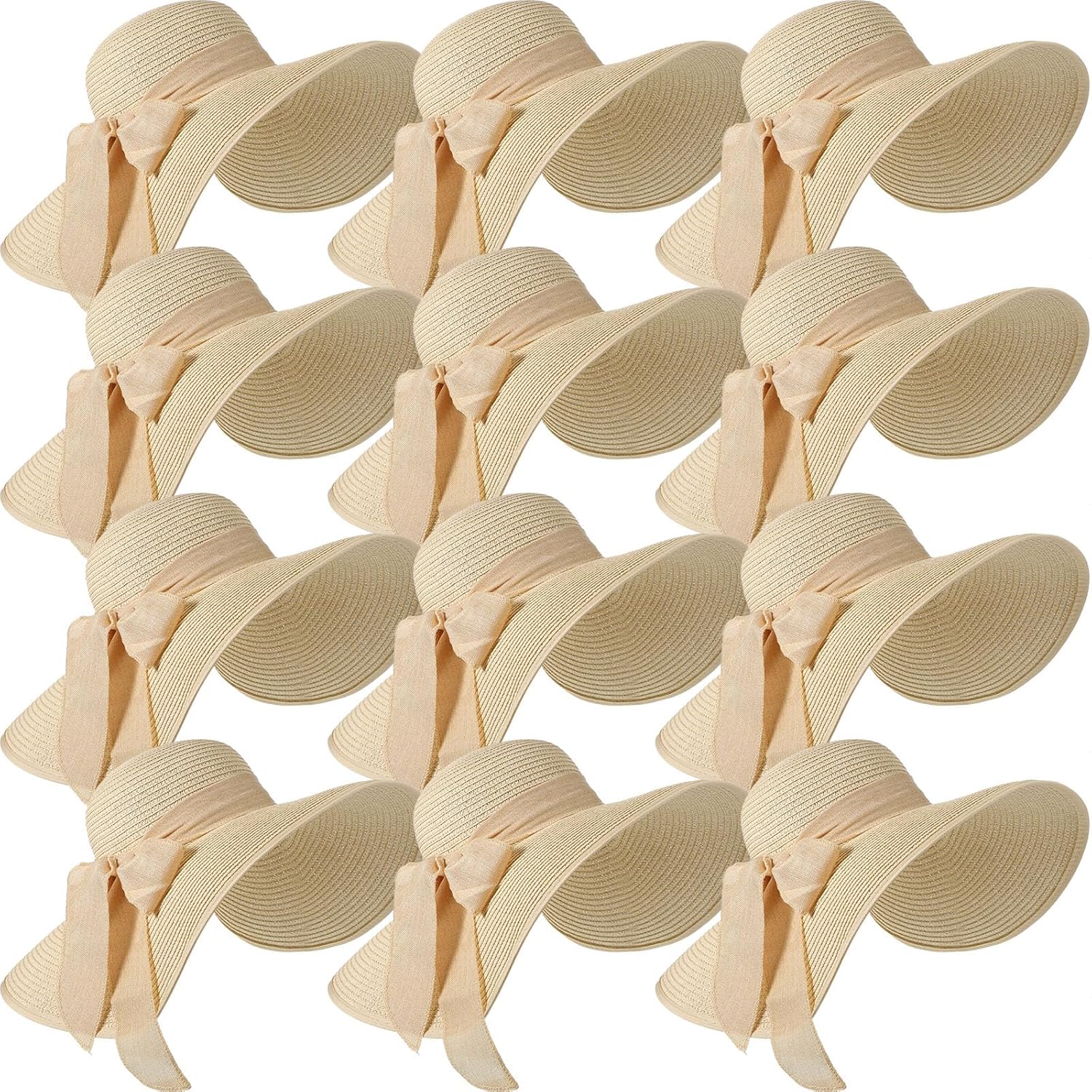 Tigeen 12 Pack Women's Wide Brim Straw Sun Hats - Foldable Floppy Beach Caps UPF 50+ Multicolor Summer Protection