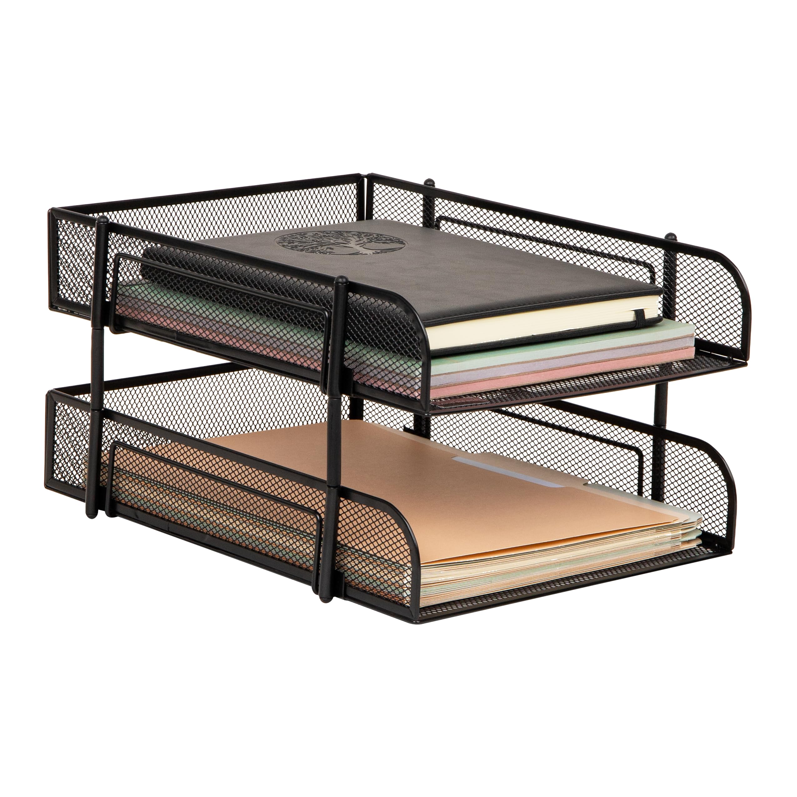 Mind Reader Network Collection, 2-Tier Paper Tray, Letter Size, Stackable, File and Document Holder, Desktop Organizer, Metal Mesh, 13.25" L x 10.5" W x 7.5" H, Black