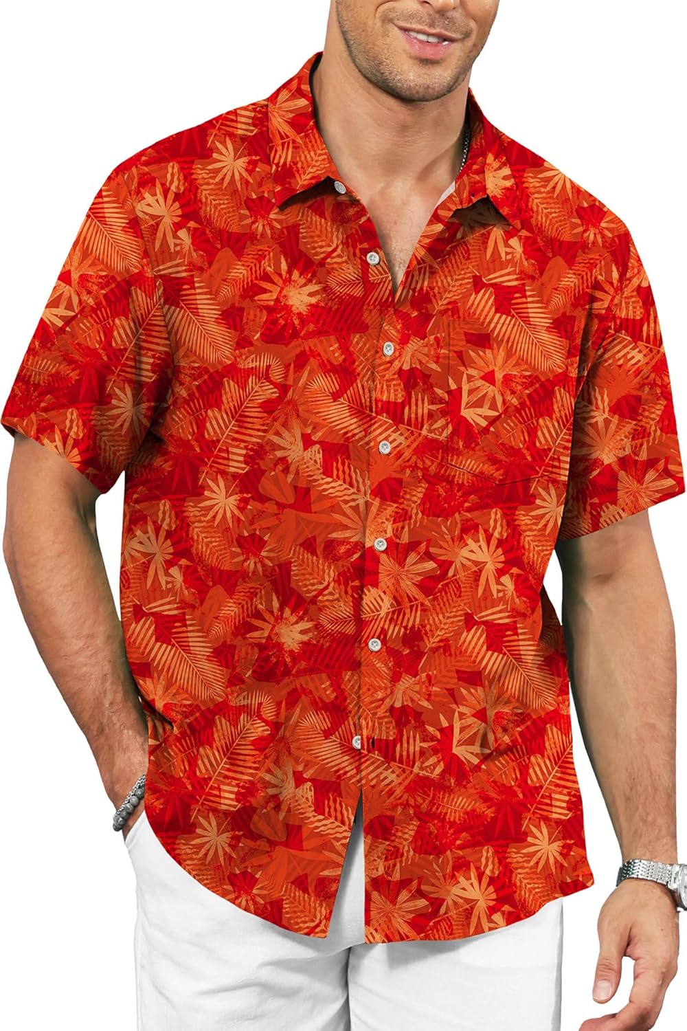 KYKU Men's Hawaiian Shirt Short Sleeve - Tropical Summer Beach Button Down Shirt with Pocket
