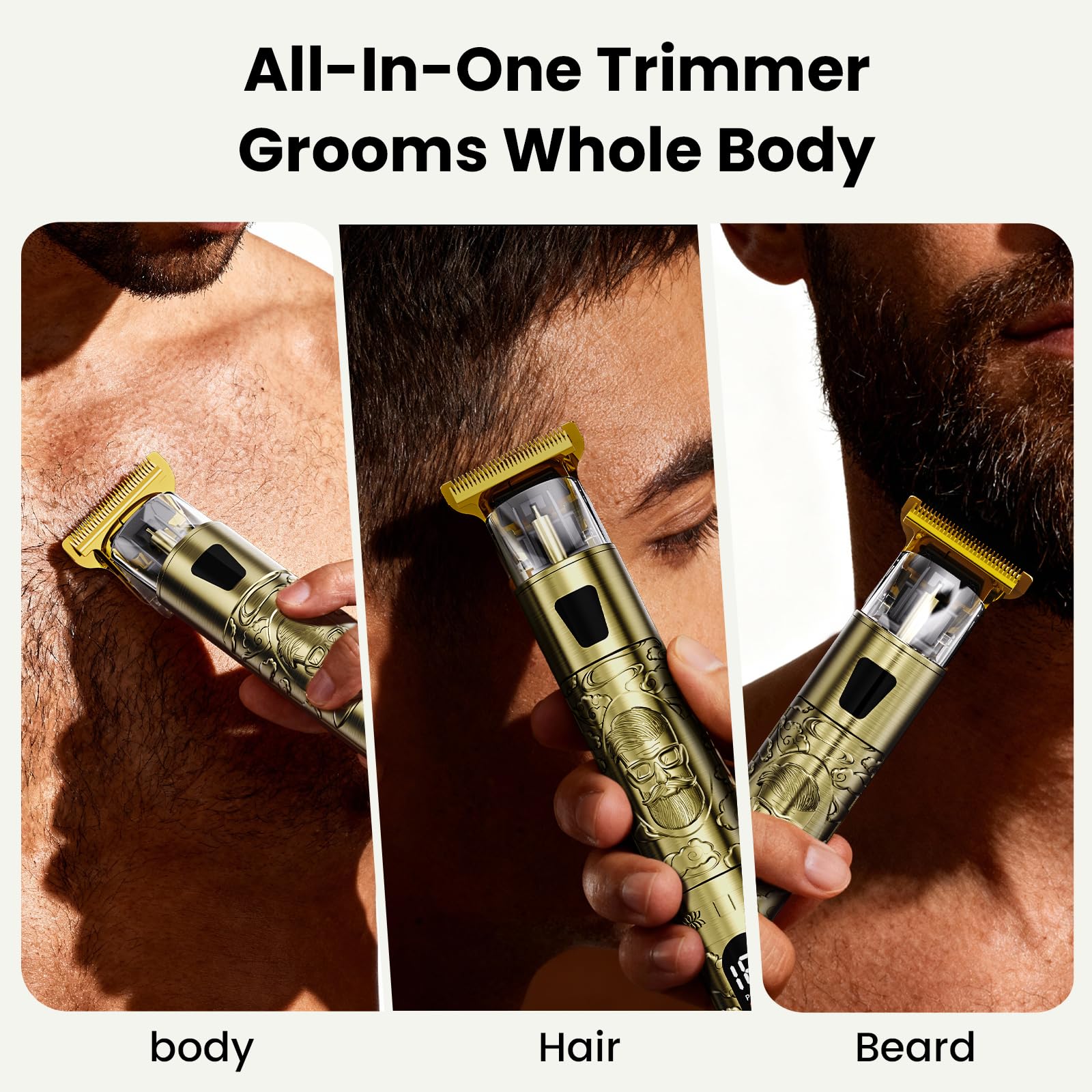 Yineel HC100 Tondeuse Barbe Homme, Tondeuse Cheveux Hommes, Rasoir Electriques Hommes, Charge Rapide Type-C, Précision Zéro avec Lame en T et Écran LCD, Cadeau Homme (Or)