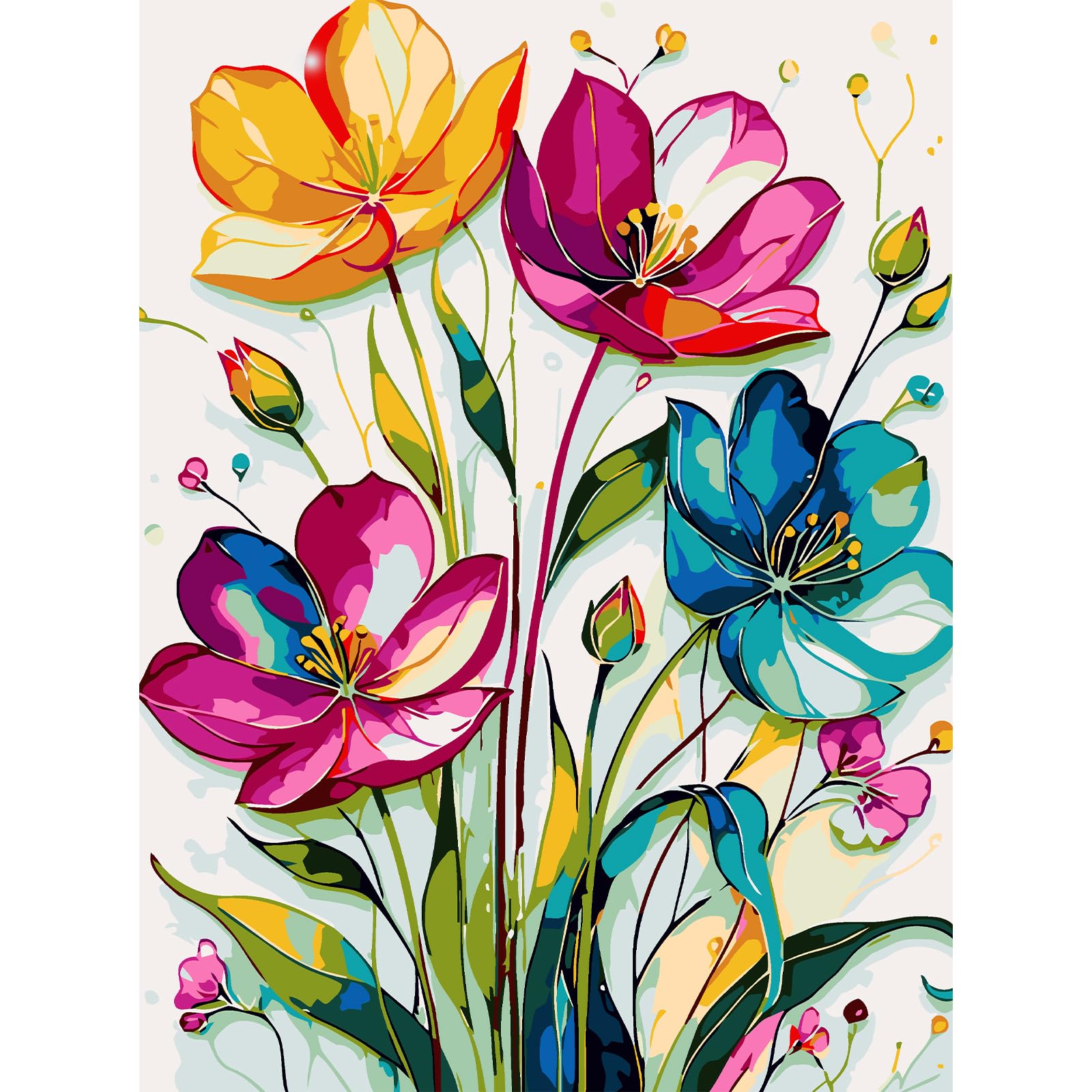 AIRDEA Vidrio De Flores De Colores Pintar por Numeros Adultos, DIY Pintura por Números, DIY Cuadro al óleo por números Kit de Pintura Digital para Adultos de Lienzo decoración para el hogar 30X40CM