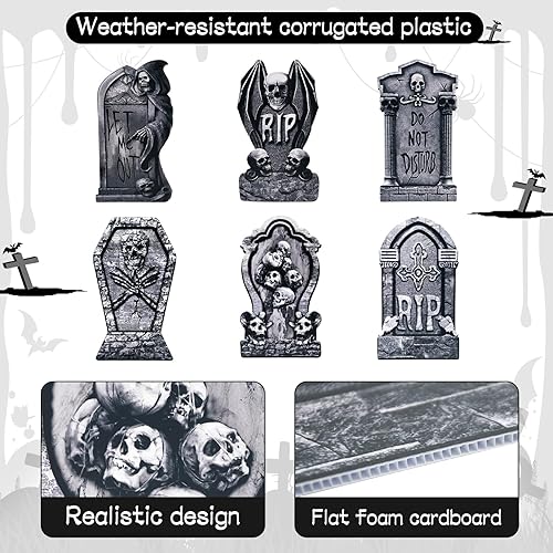 Miniatura 3 de 6 piezas de letrero de Halloween para jardín, porche, patio, lápidas, lápidas, estacas, decoración espeluznante de patio de Halloween al aire libre