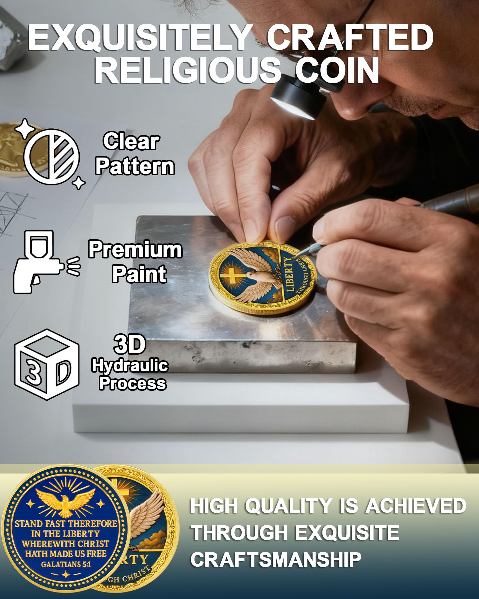 Christian Challenge Coin - Galatians 5:1 Verse, Holy Spirit Dove - Image 2
