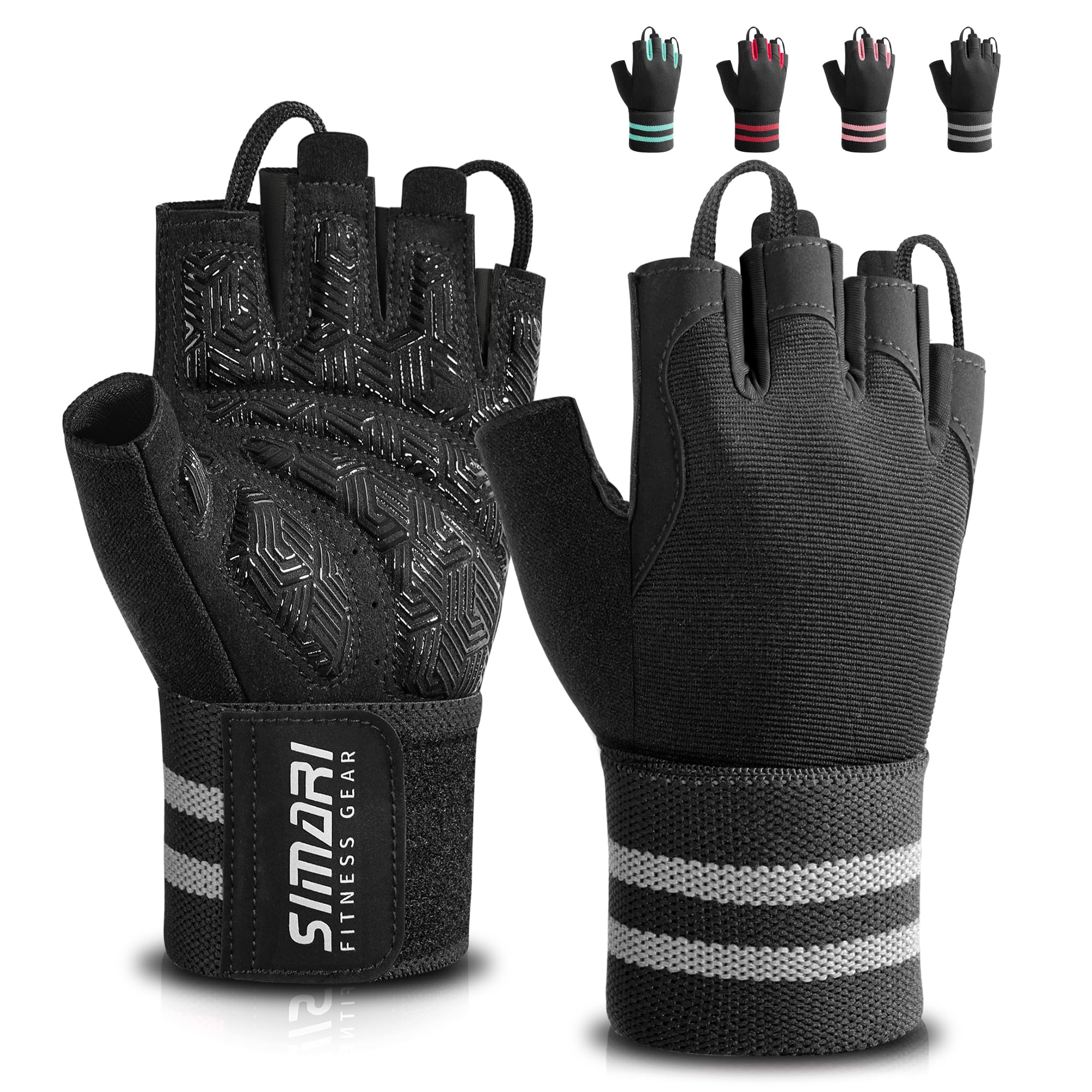 SIMARI Workout Gym Gloves for Men Women, Weight Lifting Gloves with Wrist Wrap Support, SBR Pad Grip for Full Palm Protection, for Exercise, Fitness, Dumbbells, Barbell, Fingerless, (Black L)-image-47