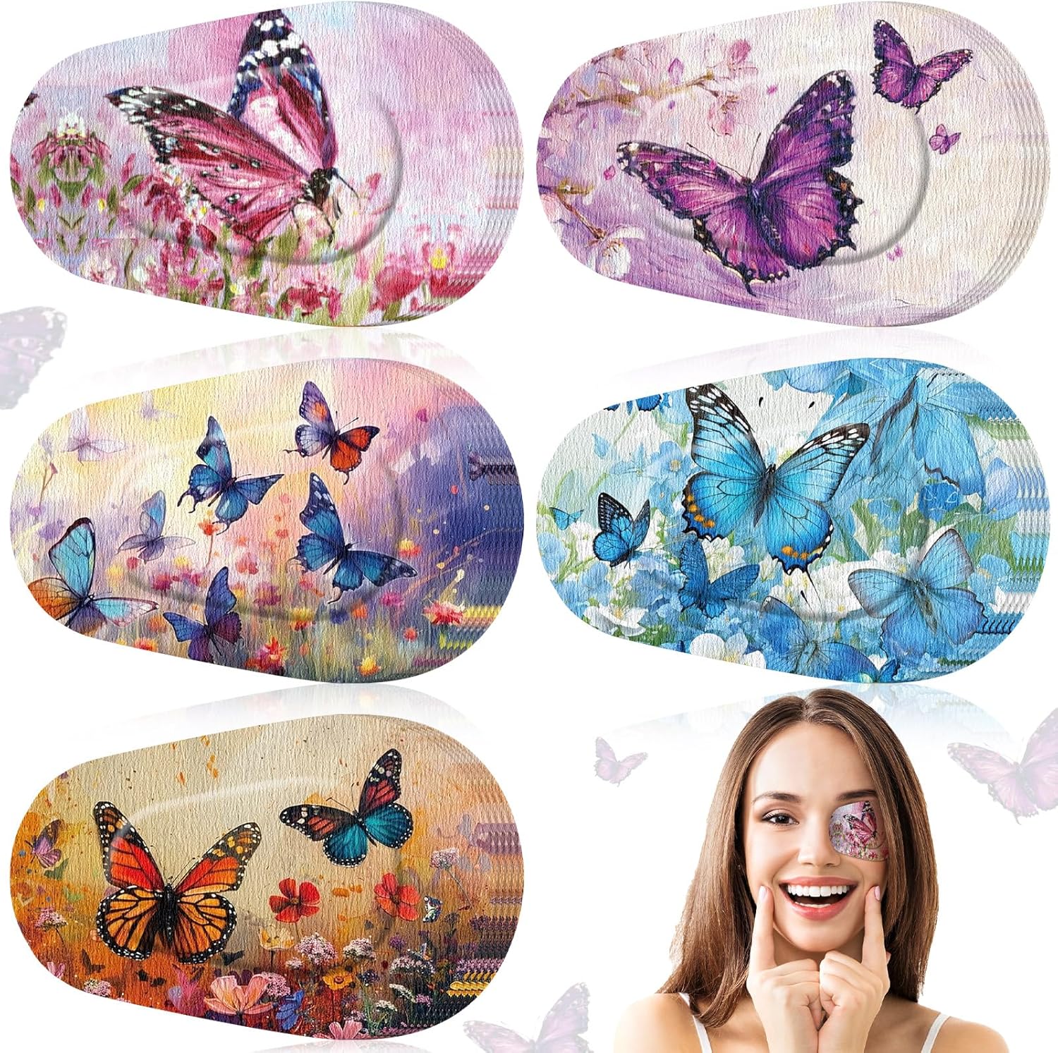 Geiserailie 50 Pack Disposable Eye Patches for Adults - 5 Butterfly Styles, Breathable Adhesive for Lazy Eye, Women & Girls
