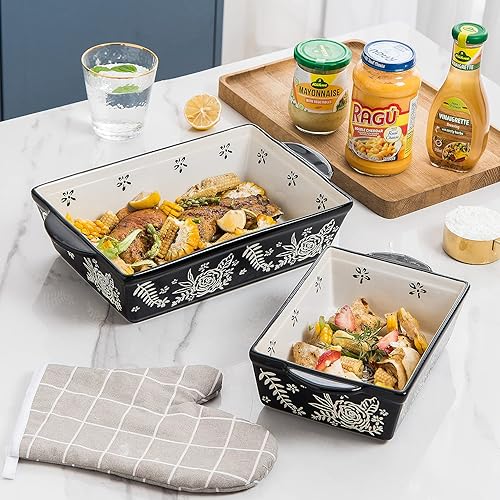 Miniatura 3 de Wisenvoy Juego de 3 piezas de utensilios para hornear, cacerola para lasaña de cerámica, juego de platos para hornear, juego de platos para hornear