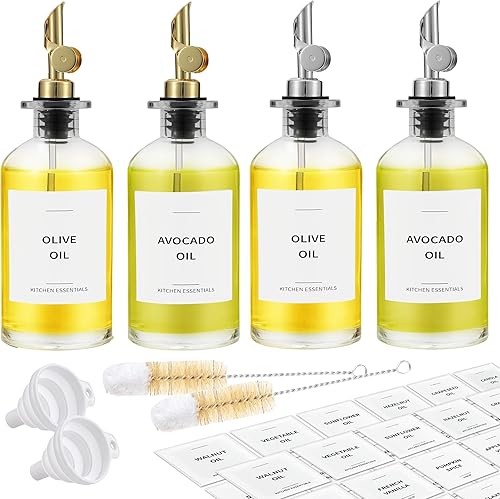 Spaceneat Botella dispensadora de aceite de oliva para cocina, 11.8 onzas líquidas, paquete dorado y plateado