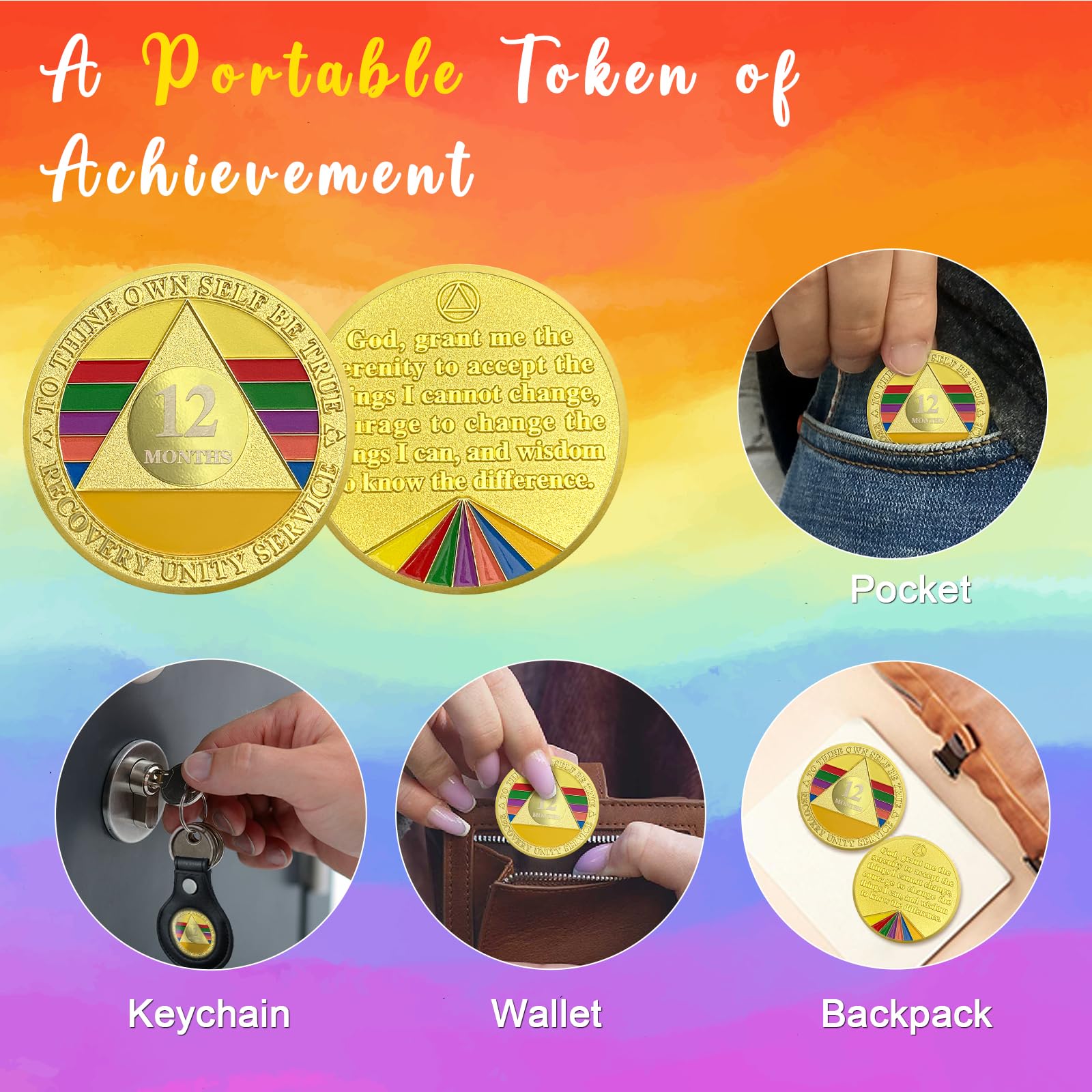 12-Monats-Nüchternheits-Chip Regenbogen Triplate AA Münze und Medaille Nüchternheits- Recovery Chips, Sober-Jubiläumstoken, Geschenke zur Nüchternheit, Anonyme Alkoholiker, Recovery