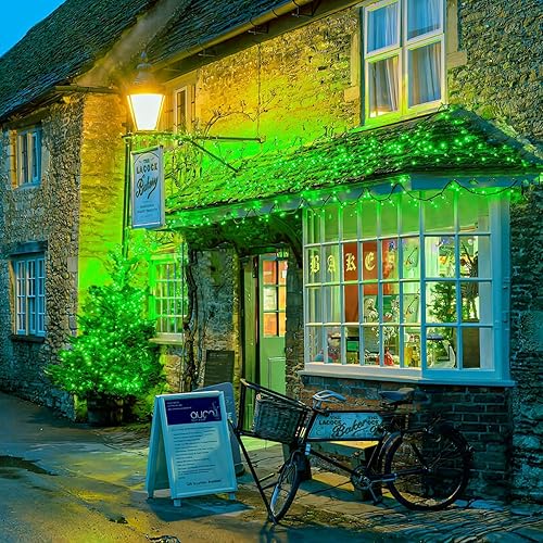 Miniatura 6 de JMEXSUSS 200 luces LED verdes de cable transparente, luces de Navidad verdes conectables enchufables, cadena de luces verdes de hadas para