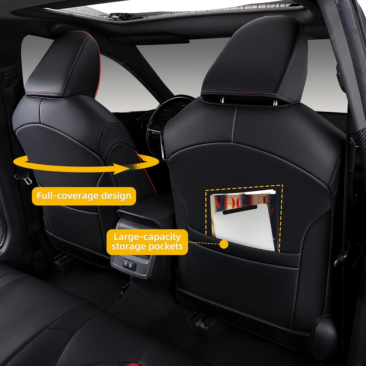 Custom Fit Camry Seat Covers for 2018-2024 Toyota Camry LE SE SE Nightshade, Waterproof Faux Leather Full Coverage Car Seat Protectors Full Set (Black+Red)